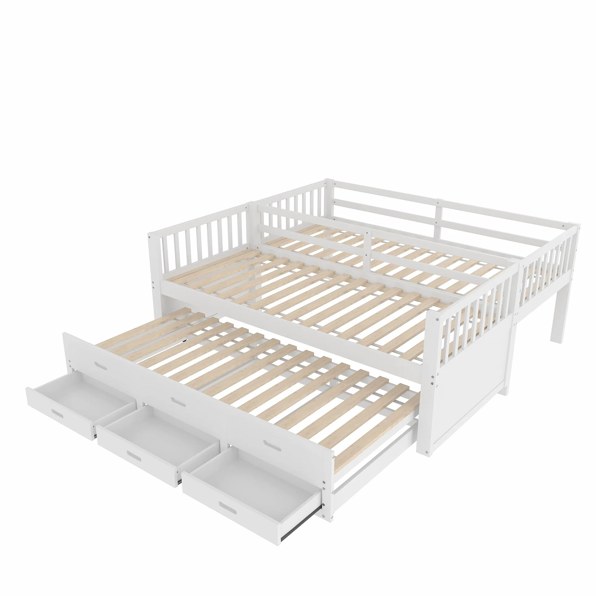 Litera de 90x200cm con Escalera Cama Nido Espacio de Almacenamiento de 3 cajones Cama Alta para 3 Personas Cama Familiar Estructura de Pino y MDF Cama de Invitados sin colchón Blanco
