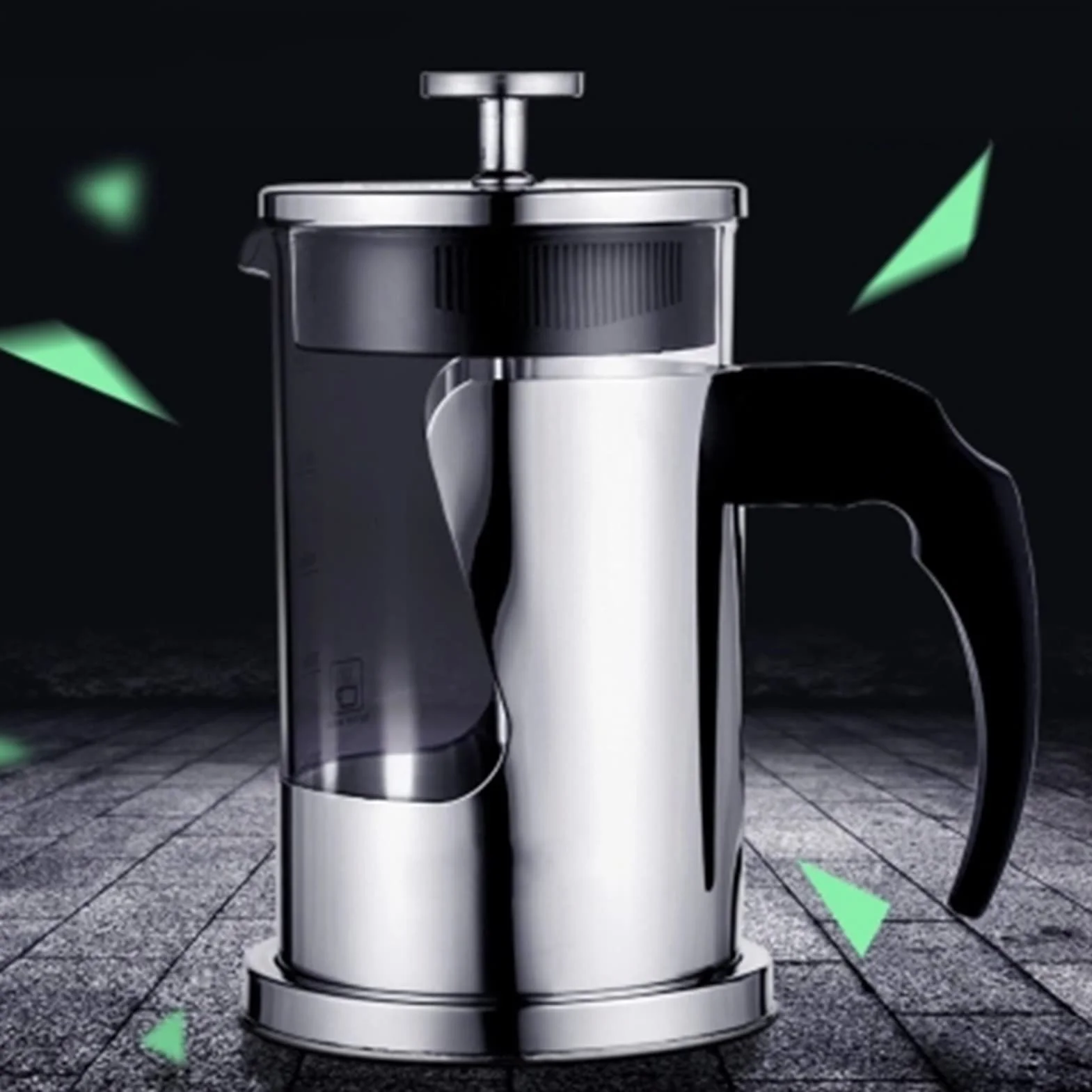 Cafetera Émbolo, Cafetera Francesa De Vidrio De Borosilicato Duradero Resistente Al Calor, Cafetera De Piston/Tetera De Acero Inoxidable con 3 Filtros, Fácil De Limpiar, para Regalos De Viaje De CAM