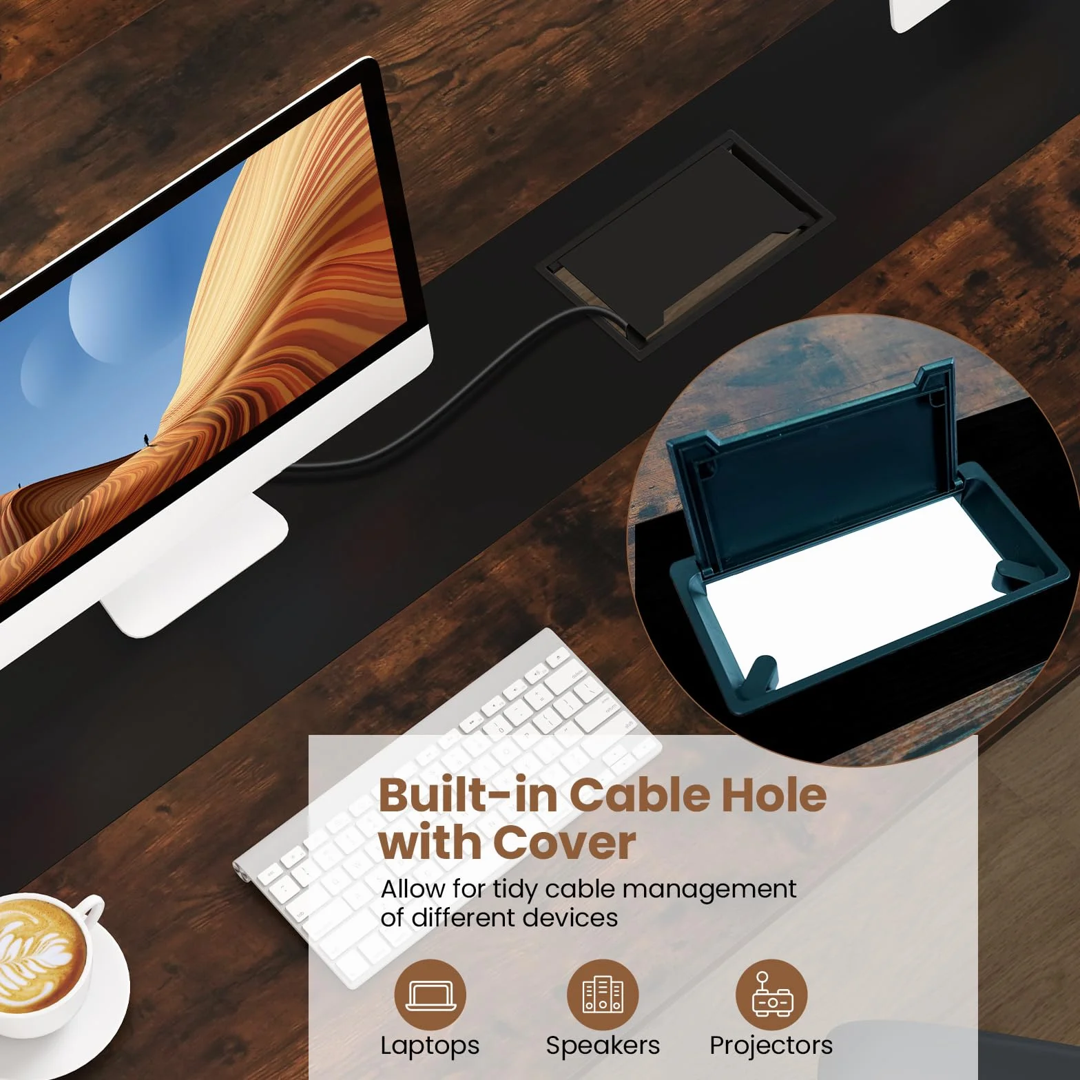 LIFEZEAL Mesa de Conferencias Rectangular, 180x90x75,5 cm, Mesa de Reuniones 8-10 Personas, Escritorio para Seminarios con Orificio para Cables, Tapa de Madera y Estructura Metálica, Estilo Industrial