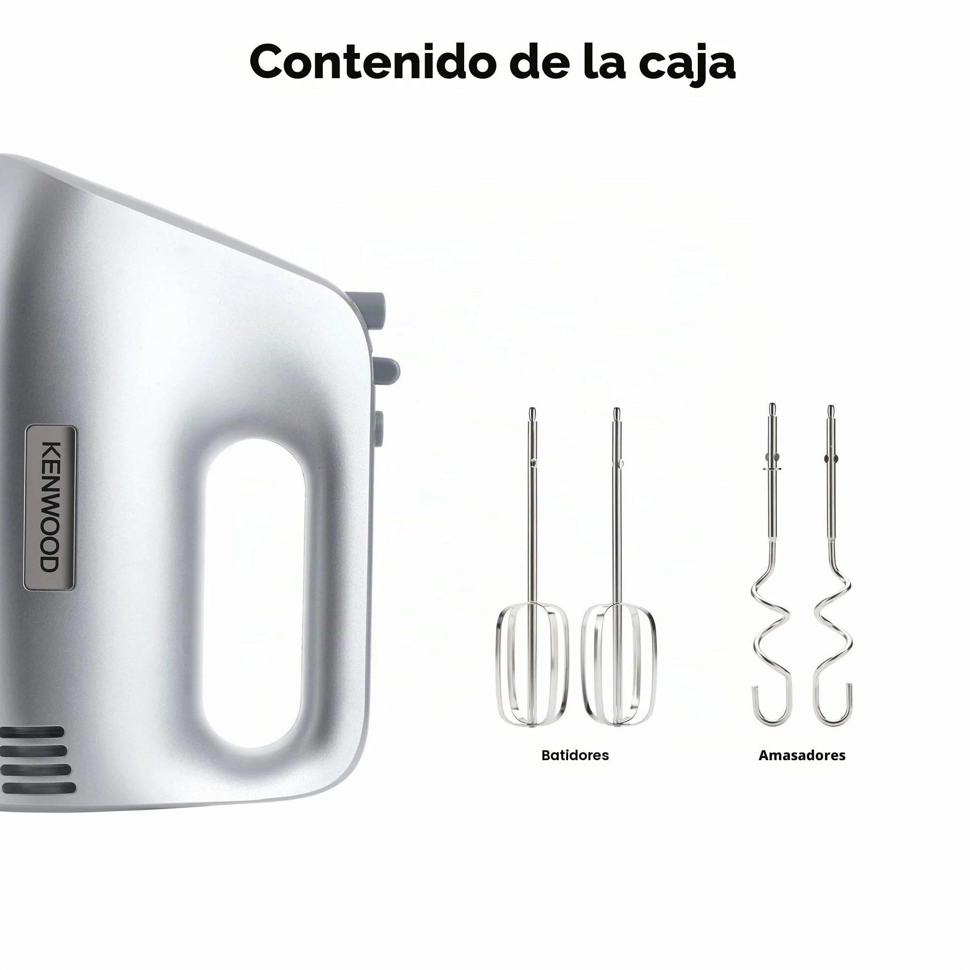 Kenwood HMP30.A0SI - Batidora eléctrica, práctica y potente, fácil de usar, 5 velocidades + pulso, incluye 2 ganchos y 2 batidores, botón de liberación de ganchos/batidores, potencia 450 W, plástico,