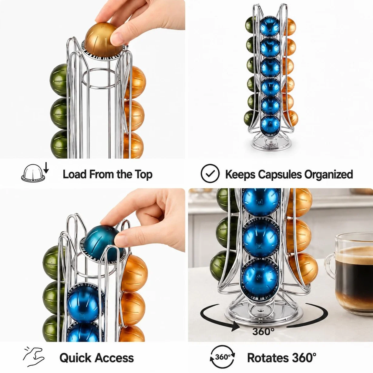 Exzact Soporte giratorio para cápsulas de café compatible con Vertuo, capacidad 24 cápsulas
