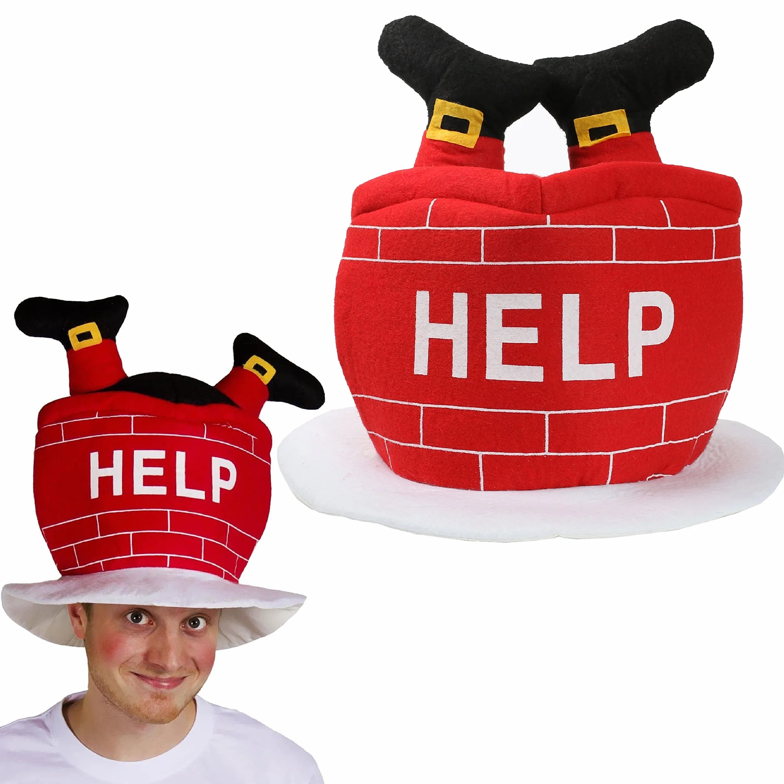 Sombreros de Navidad con diseño de Papá Noel con detalles de ladrillos blancos, signo de ayuda y patas de San Santa, 48 unidades