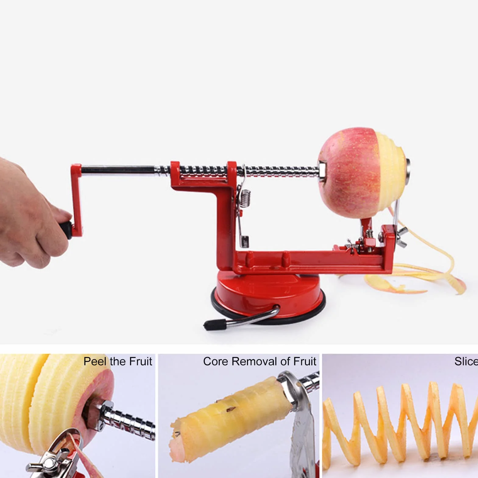 Peladora Eléctrica Multifuncional de Patatas y Frutas, Rebanadora de Manzanas con 8 Cuñas