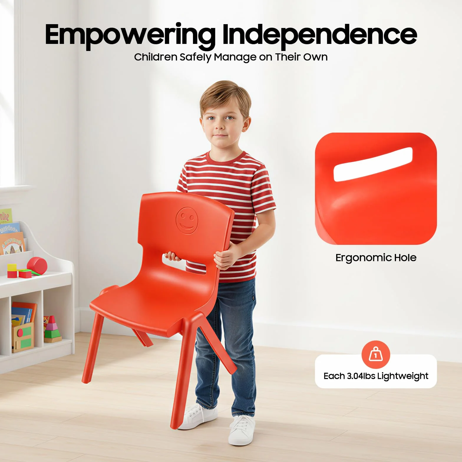 6 sillas escolares apilables de 36 x 32 x 52 cm, con diseño apilable y respaldo ergonómico, sillas de plástico resistentes para aulas, guarderías