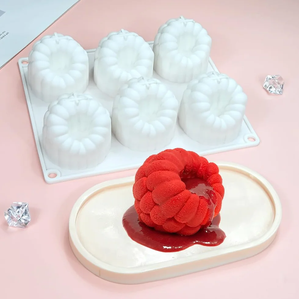 Molde de silicona de grado alimenticio para hornear frambuesas y mousse de 6 agujeros para hornear frambuesas 3D, pudín, pasteles, postre, chocolate, herramientas de decoración de pasteles de frutas