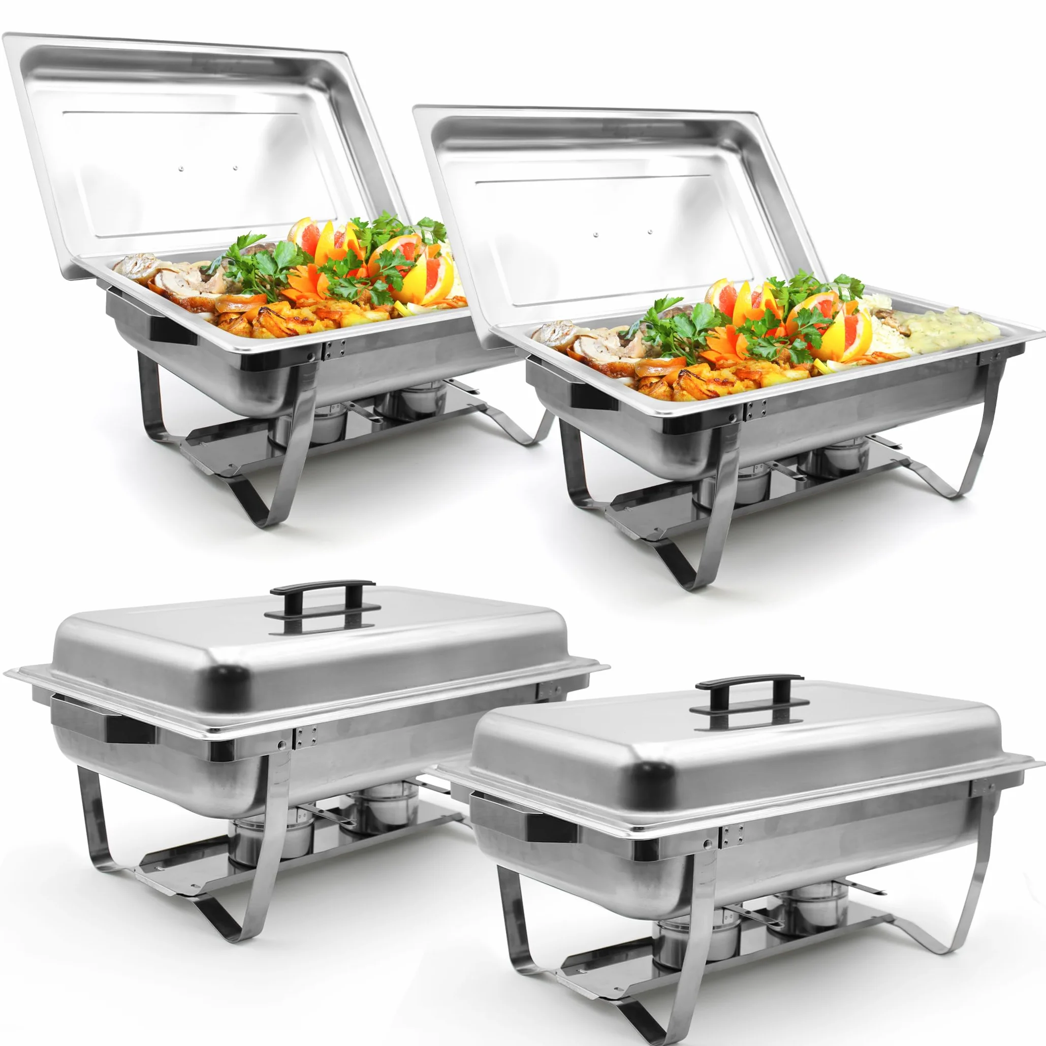 Pack de 4 Calentadores de Platos LEUTHERIA - Chafing Dish Profesional/Acero Inoxidable alimentario para Buffet/baño maría Profesional/Mantenimiento en Caliente/Catering/Hotel/Restaurante