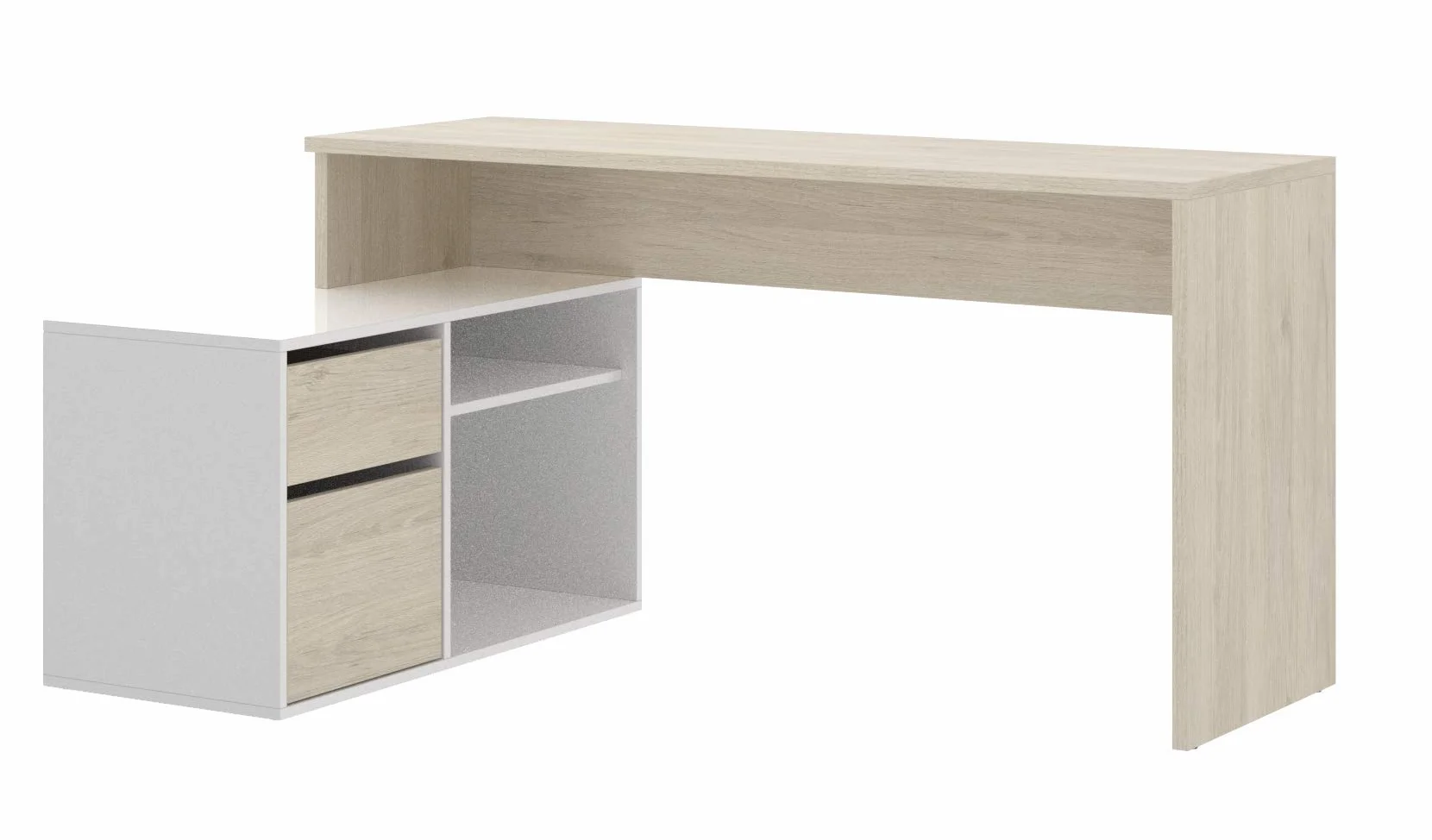 Mesa de estudio 139 cm moderna y barata en natural y blanco brillo