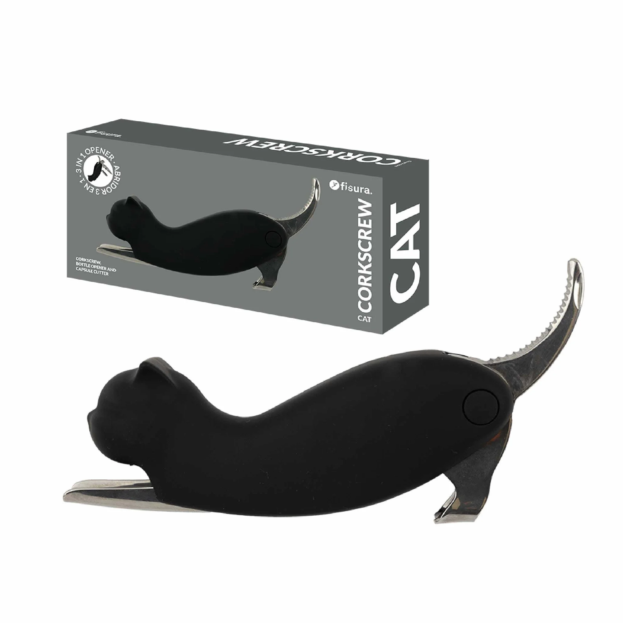 Sacacorchos original Gato de acero inoxidable con cuchilla corta cápsulas abridor de vino y cerveza