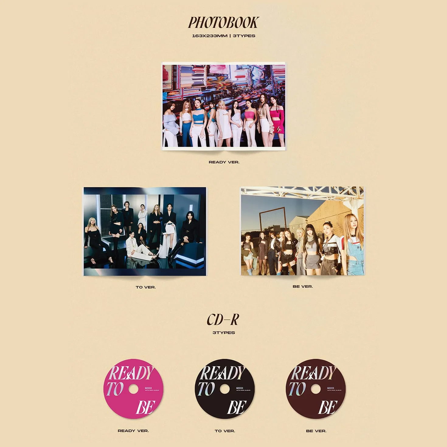 TWICE 12th Mini Album READY TO BE READY Ver. Photobook CD-R Folded Poster Postcard Message Photocard Set PVC Card