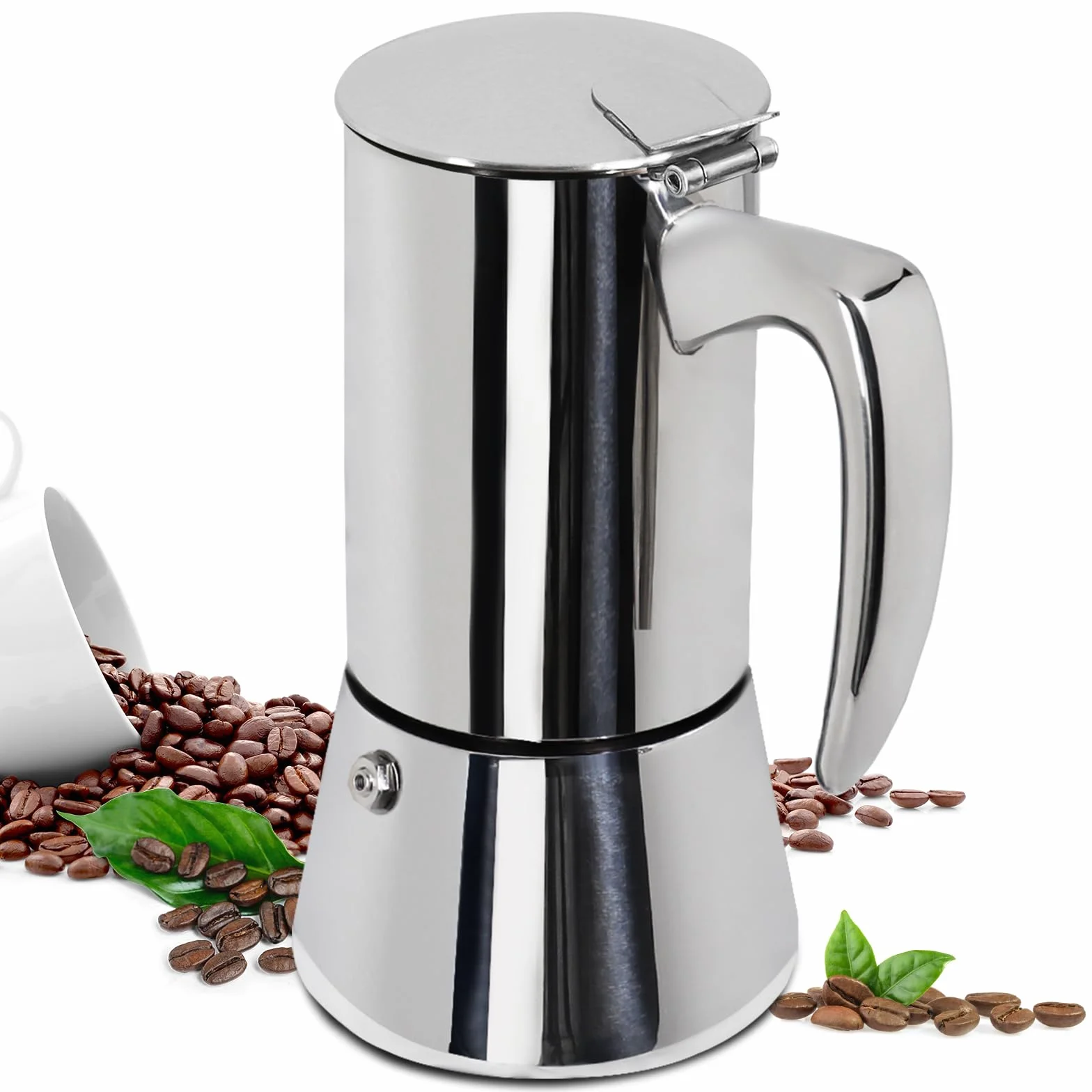 Cafetera de café espresso italiano de 12 tazas de acero inoxidable 304 grueso de 600 ml, cafetera de café espresso italiano, cafeteras de estufa, cafetera moca, percolador para estufa de