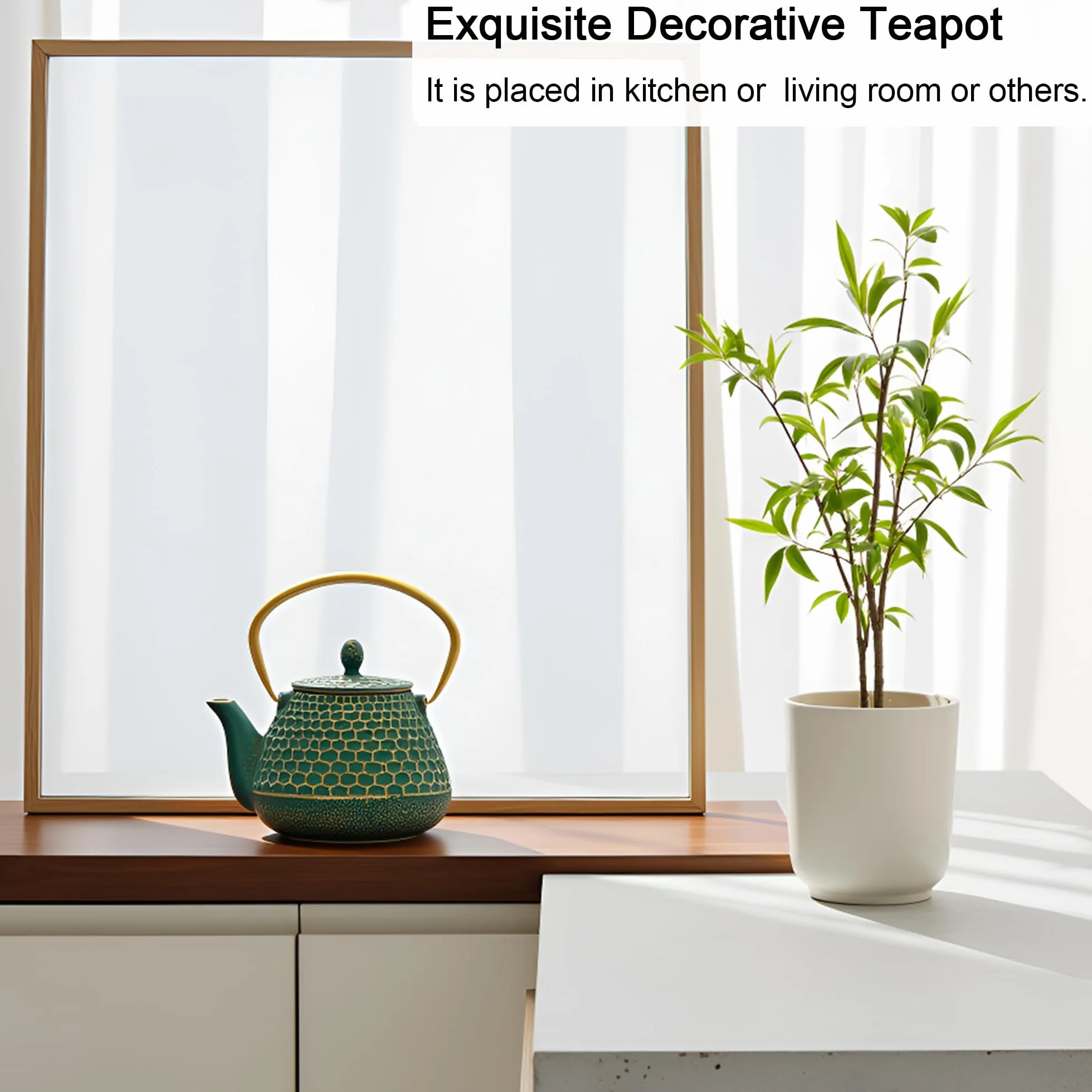 Juego de tetera de hierro fundido, juego de tetera hexagonal de 33.8 onzas con tazas y alfombrillas para tazas, tetera recubierta con interior esmaltado, juego de tetera de hierro fundido duradero con