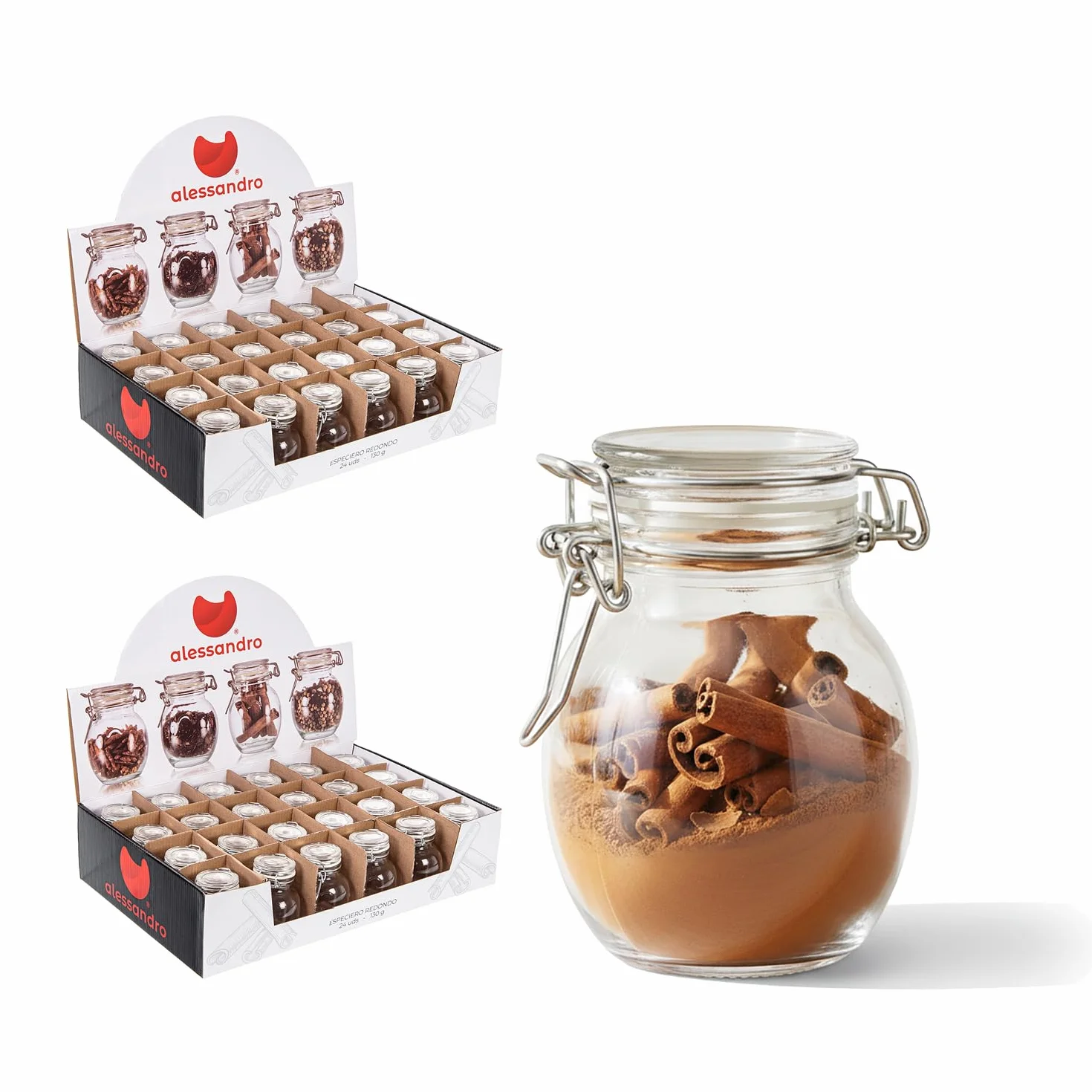 Bote Hermético de Cristal 130gr. Pack 48 Unidades. Botes Herméticos de Cristal para Especias. Tarro con Cierre Hermético, Especieros para Uso Hostelero (130gr 48Ud)