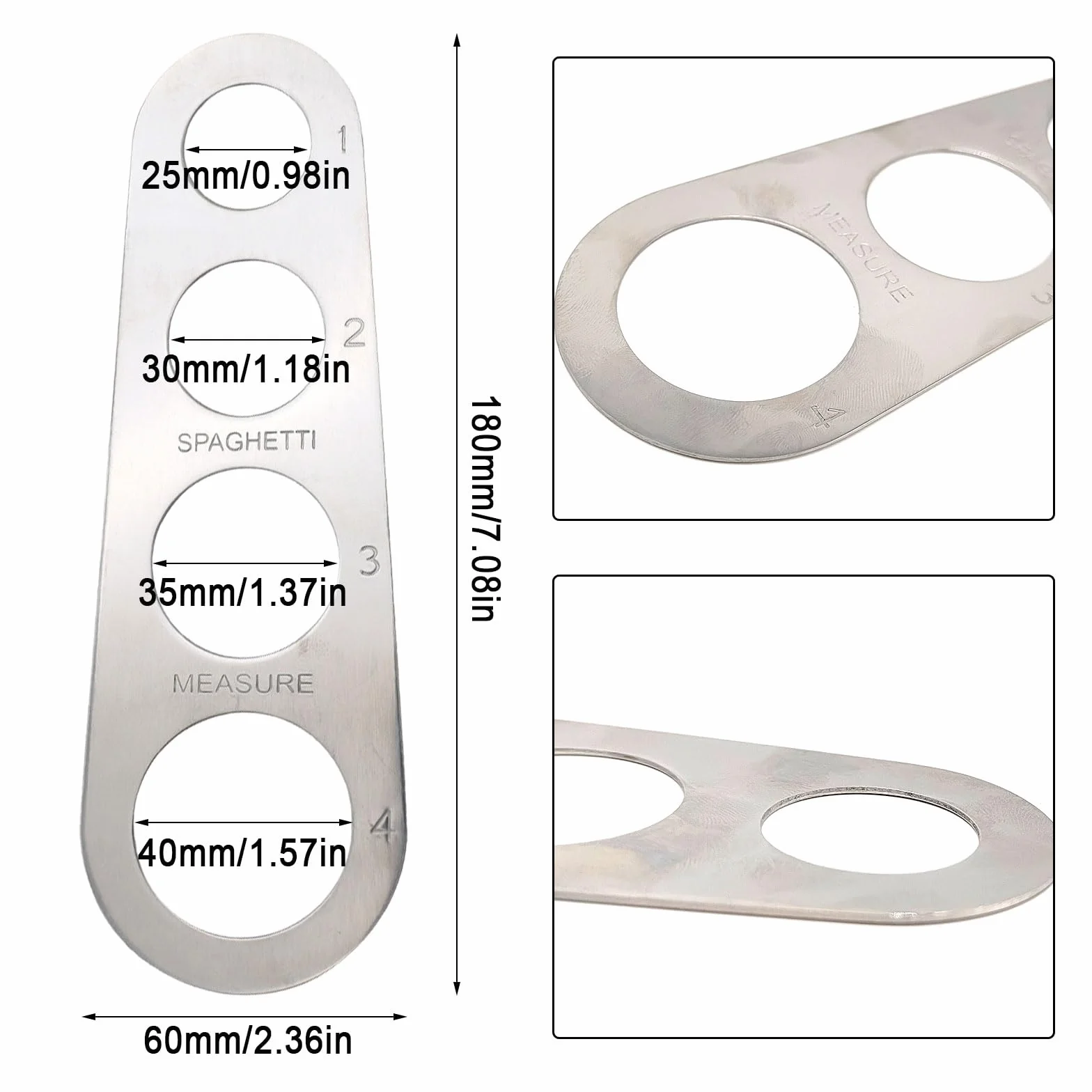 Medidor de Espaguetis Acero Inoxidable 3 Piezas con 4 Agujeros, Herramienta de Cocina Porcionador de Espaguetis
