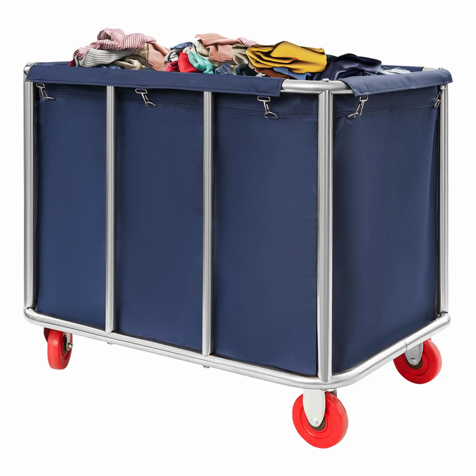 Carro de lavandería comercial de acero inoxidable con ruedas, capacidad de carga de hasta 199 kg, con cubierta Oxford recubierta de PVC, para hotel, hospital, hogar (90 x 65 x 80 cm), color