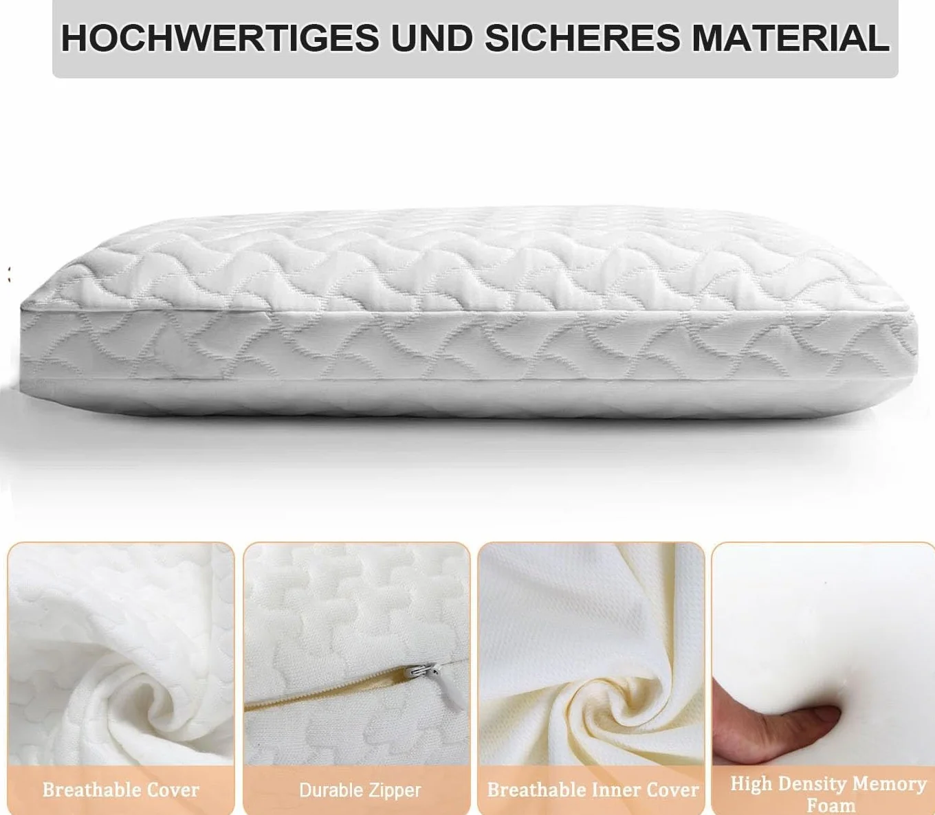 Almohada de espuma viscoelástica para un sueño reparador, cojín cervical ergonómico de alta densidad para dormir de lado y de espalda (blanco)