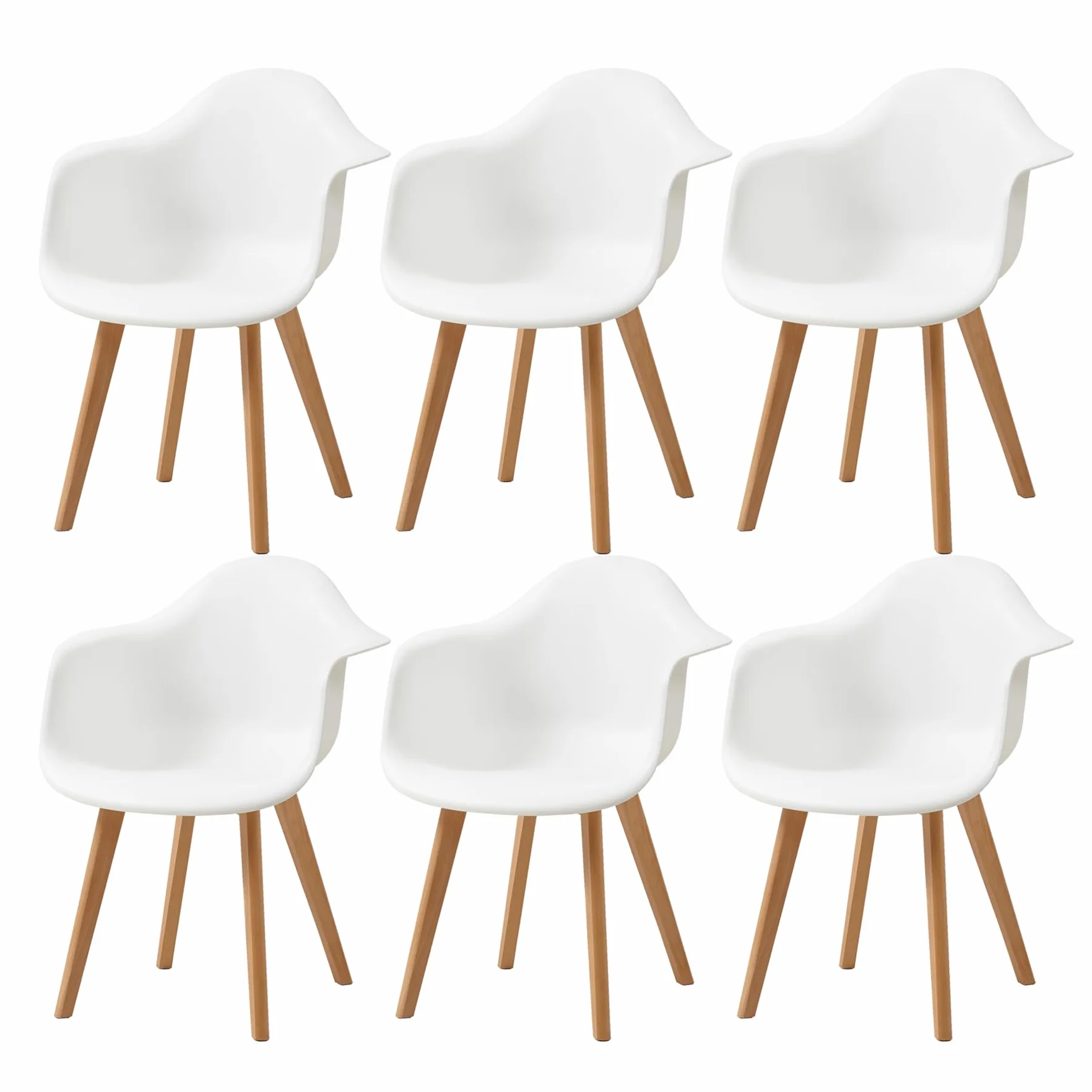 GrandCA HOME Pack de 6 Sillas de Comedor Sillas de Cocina Nórdicas con Patas de Madera de Haya, Sillones Modernos para Salón, Oficina, Dormitorio, Comedor, Blanco