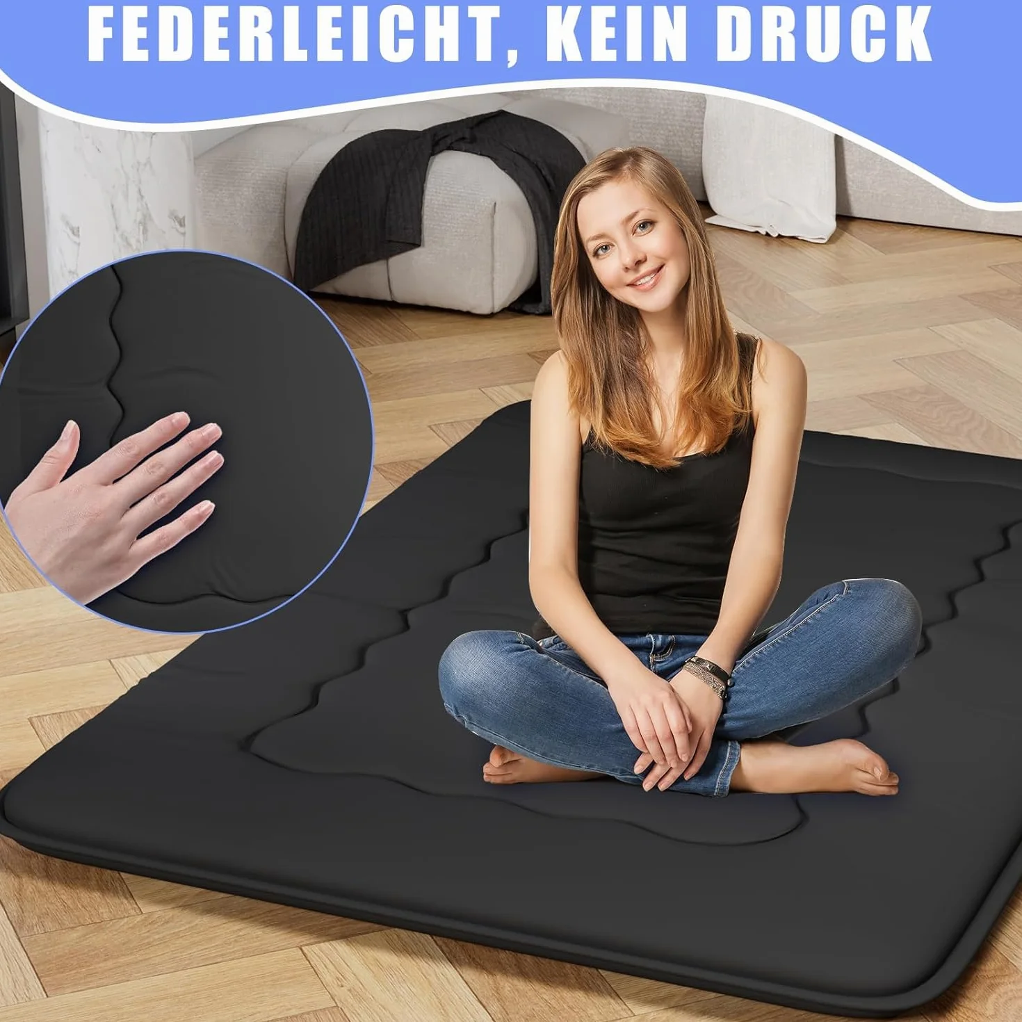 Kiseely Colchón de futón japonés, tapete de tatami plegable portátil con bolsa y correa, colchón enrollable para dormir grueso en el suelo (negro VB1, 90 x 200 cm)