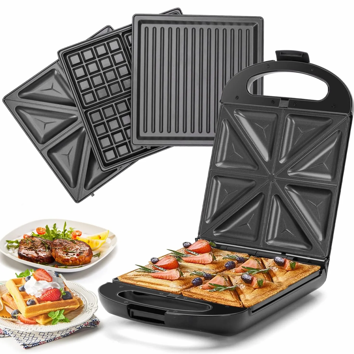 Taylor swoden - Bruno 3 en 1 sandwichera, gofrera, Prensa Panini, 1200W, tiene capacidad para 4 sándwiches, placas desmontables fácil, Cocción con giro de 180º, Totalmente libre de BPA