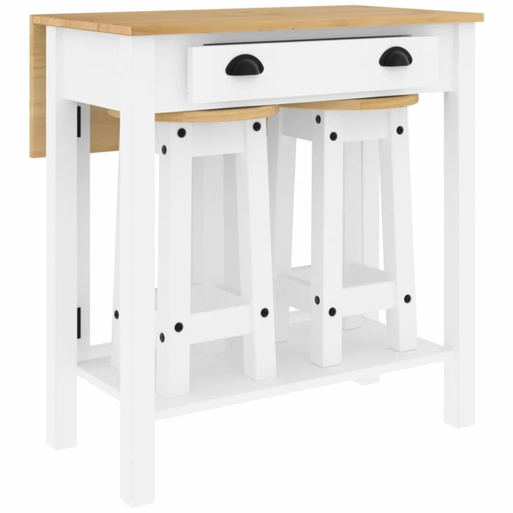 vidaXL Set de Bar 3 Piezas Madera Maciza de Pino Blanco, Set de Bar, Mesa y taburetes Altos, Mesa y sillas de Bar, Mesa y taburetes de Bar