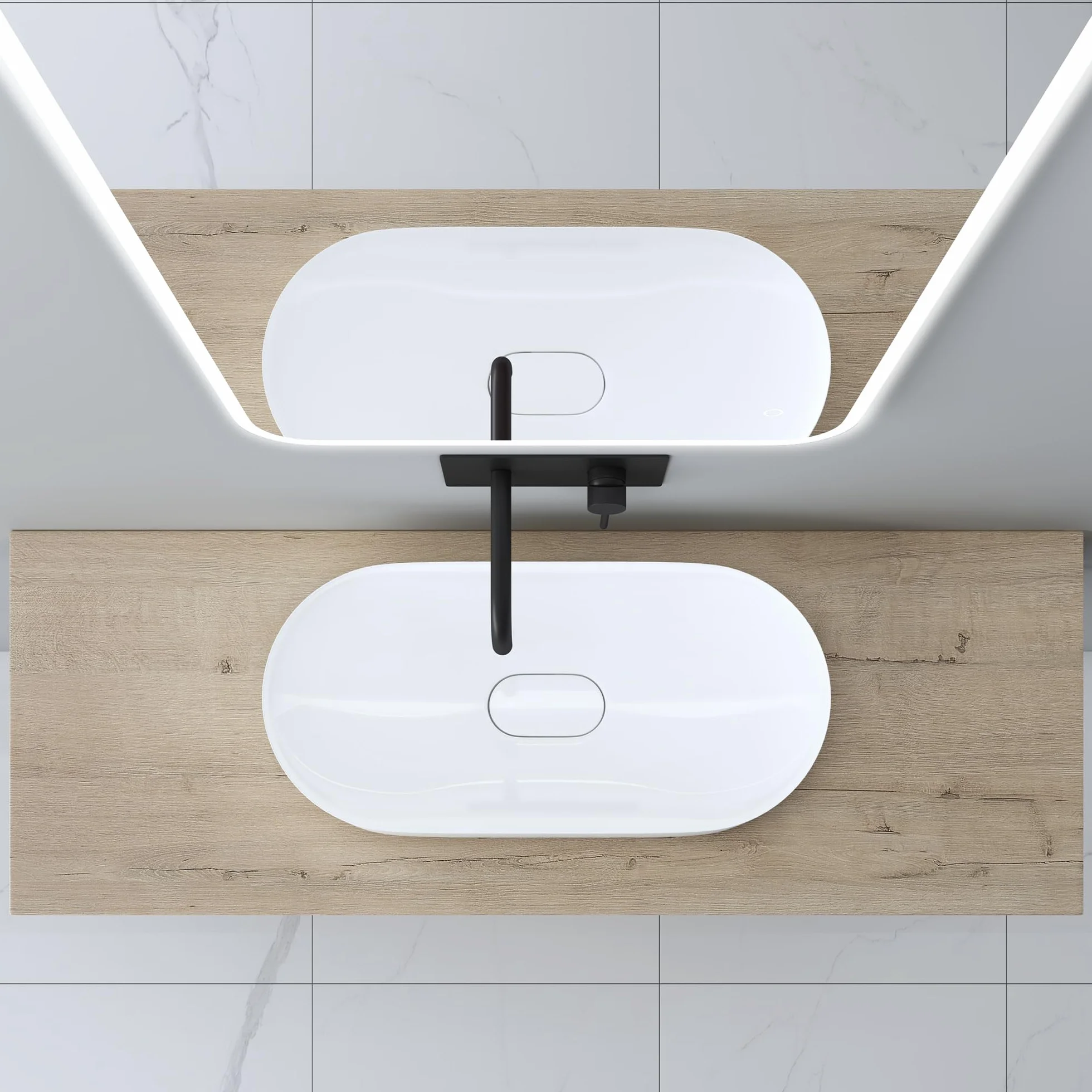 Mai & Mai Encimera de Madera Maciza para Lavabo 100x50 cm – Roble Claro, con Soporte de Acero Inoxidable, Estante de Pared para Baño, Platte04