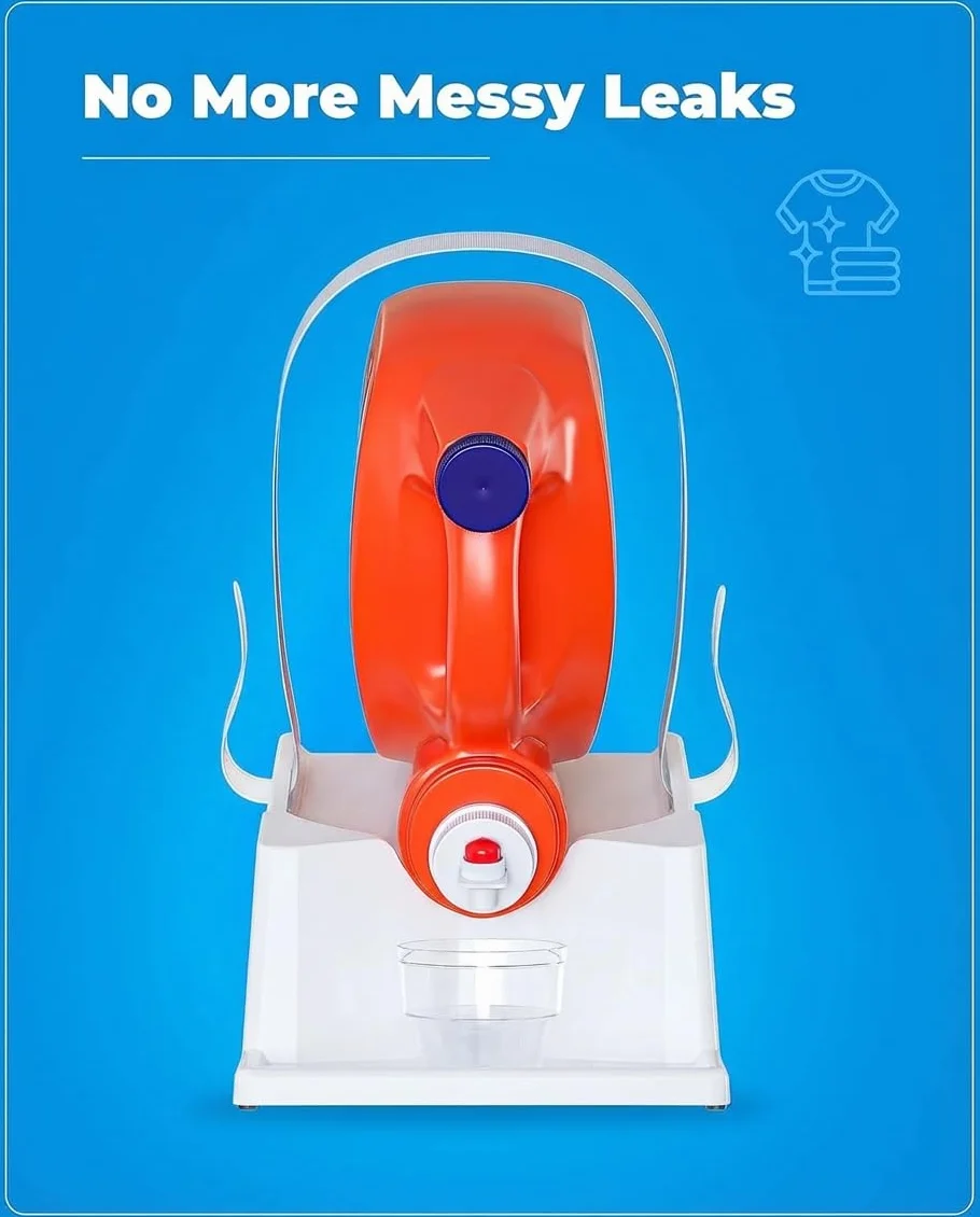 TidyFriend - Dispensador de detergente líquido antiderrames, soporte dispensador de jabón de lavandería con bandeja de goteo para organización de lavandería (sin correa, blanco)