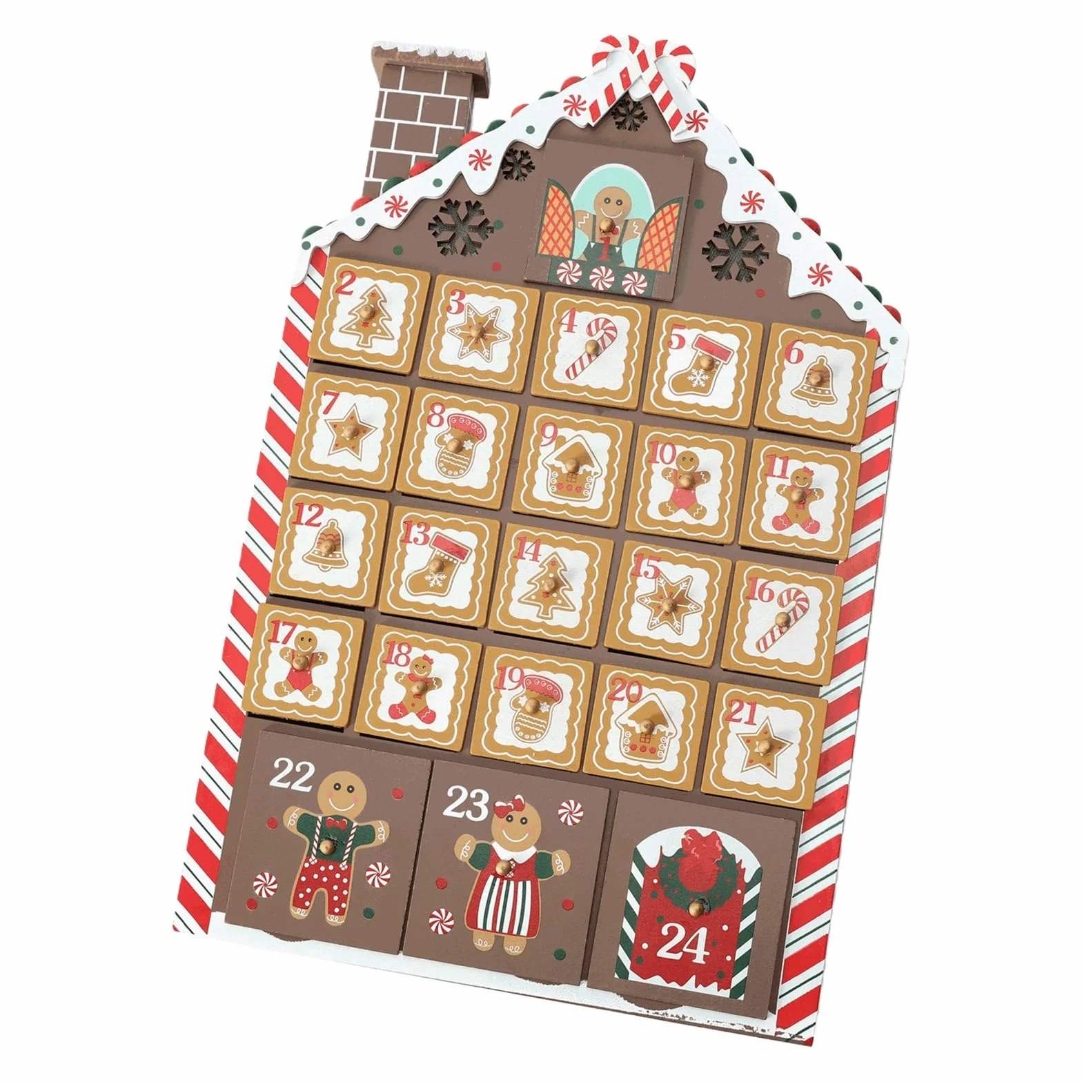 Calendario de Adviento de Navidad, casa de madera calendario de Adviento con 24 cajones para dulces, chocolate, joyas, regalos, casa LED