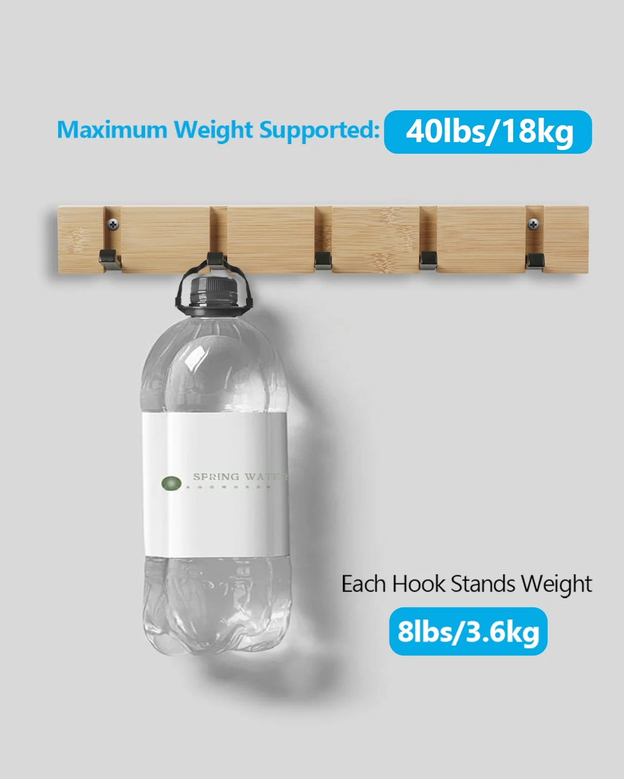 JSVER Perchero de Pared Plegable 5 Ganchos para Colgar Abrigos, Bufandas y Más - Natural
