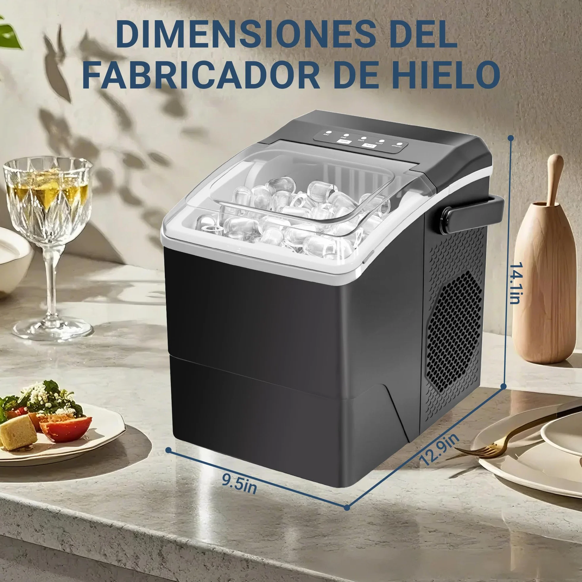 CITYBEE Maquina de Hielo 12kg/24h, Maquina de Hielo para Casa 9 Cubitos en 6 Minutos, Maquina de Hacer Hielo Silencioso con Asa 2 Tamaños de Cubitos para Casa, Oficina, Camping