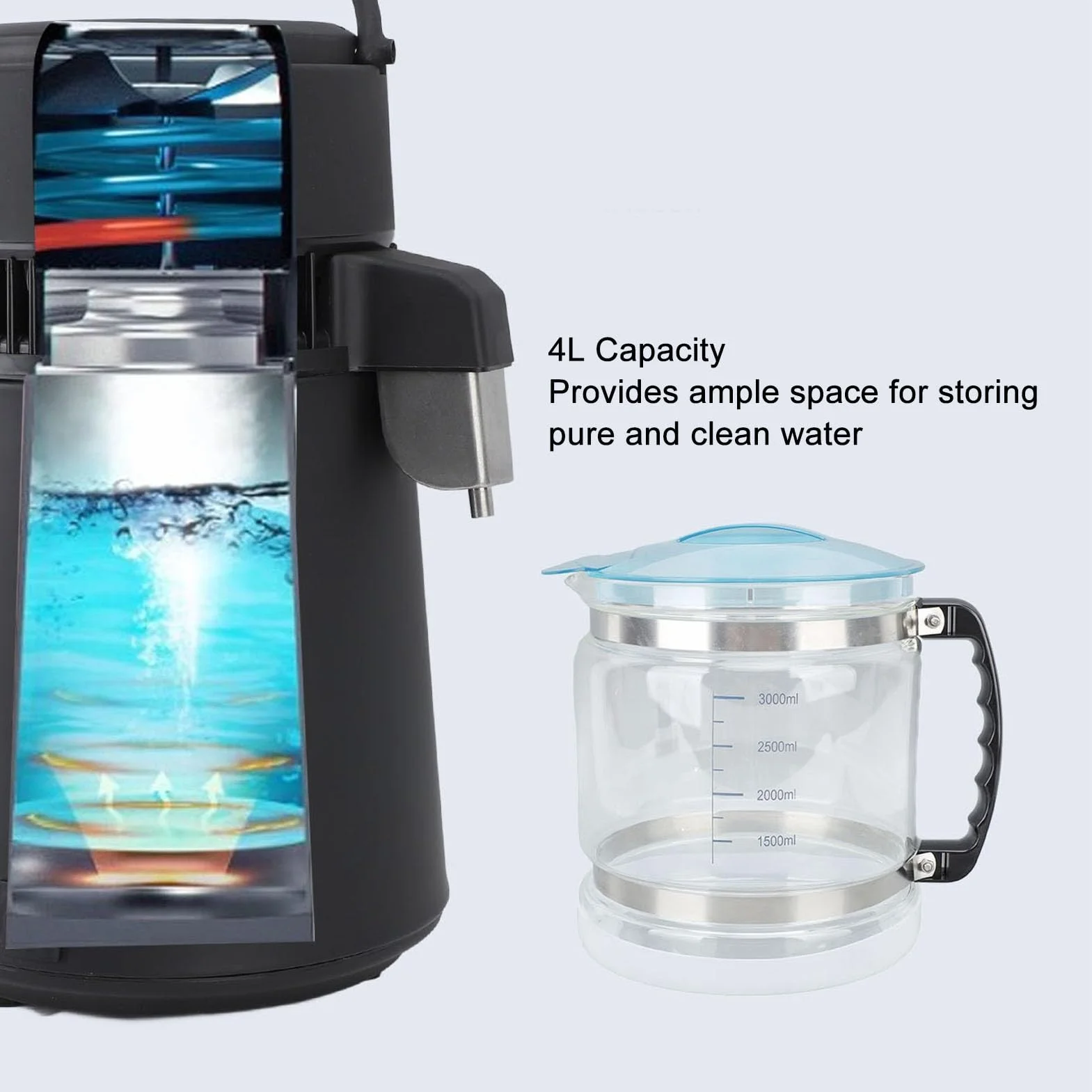 Jarra de vidrio de agua para destilador, botella de colección de vidrio multiusos de 4 L, jarra de agua destilada de repuesto para destiladores de belleza del hogar, Yanmis5dc92vybsg