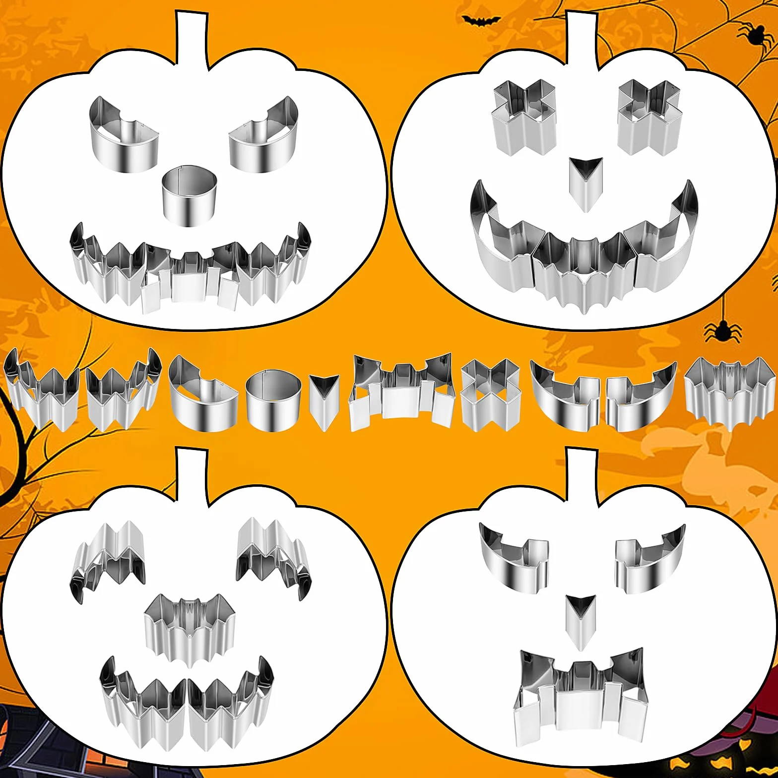 Meetory Juego de 13 piezas para tallar calabaza de Halloween, kit de acero inoxidable con plantillas