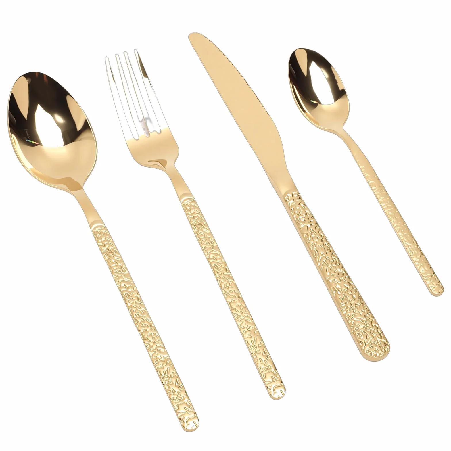 Generic Juego de Cubiertos para 6 Personas, Elegante Juego de Cubiertos de Acero Inoxidable para Bodas y Fiestas, Material 18/10 (Patrón De Piedra Oro)