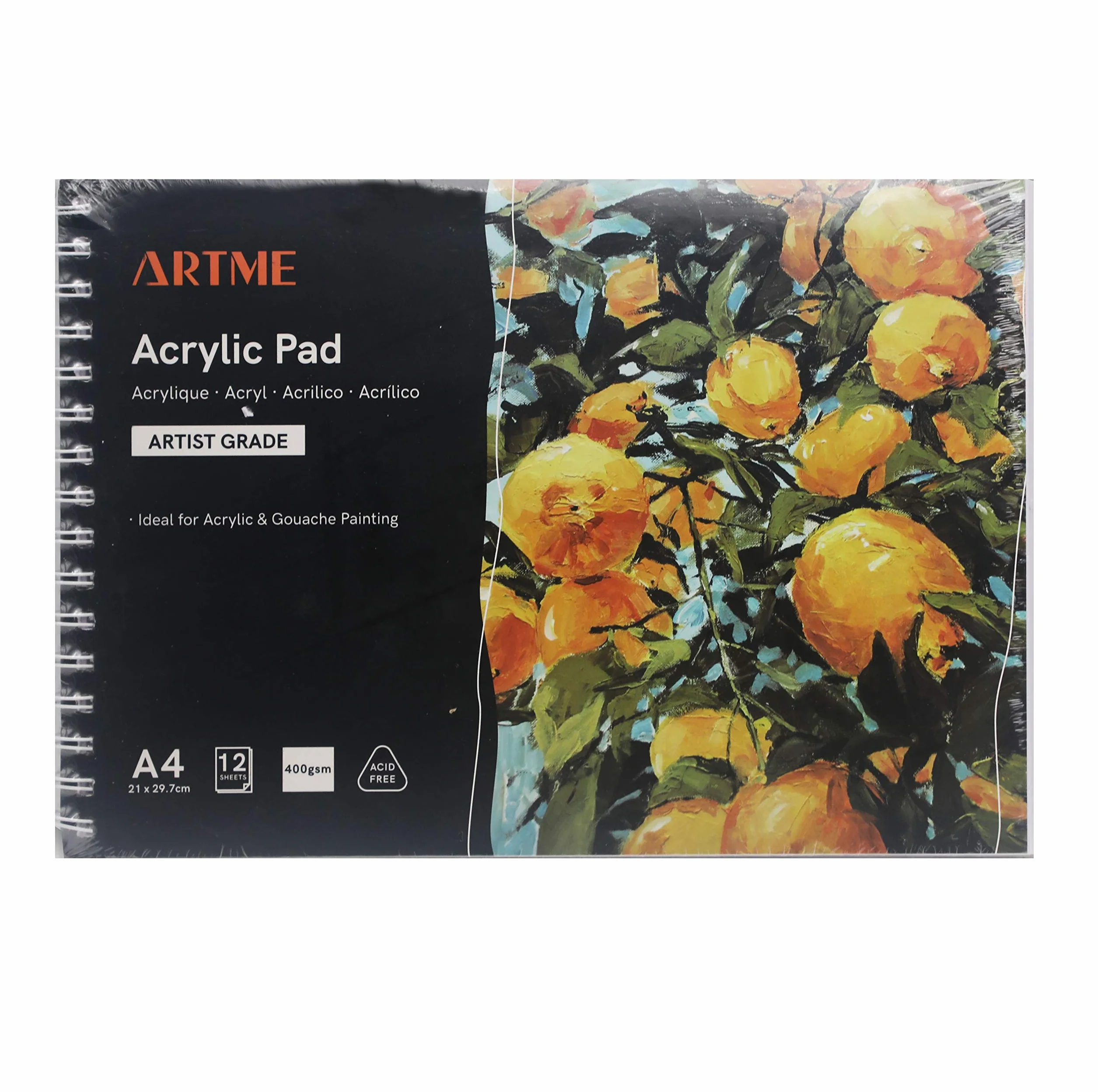 Artme Almohadill Papel Acrílica A4 x 12 Hojas 400g Extra Pesado Prensado En Frío Sin Ácido Bloc Dibujo Pintura Acrílica Y Gouache