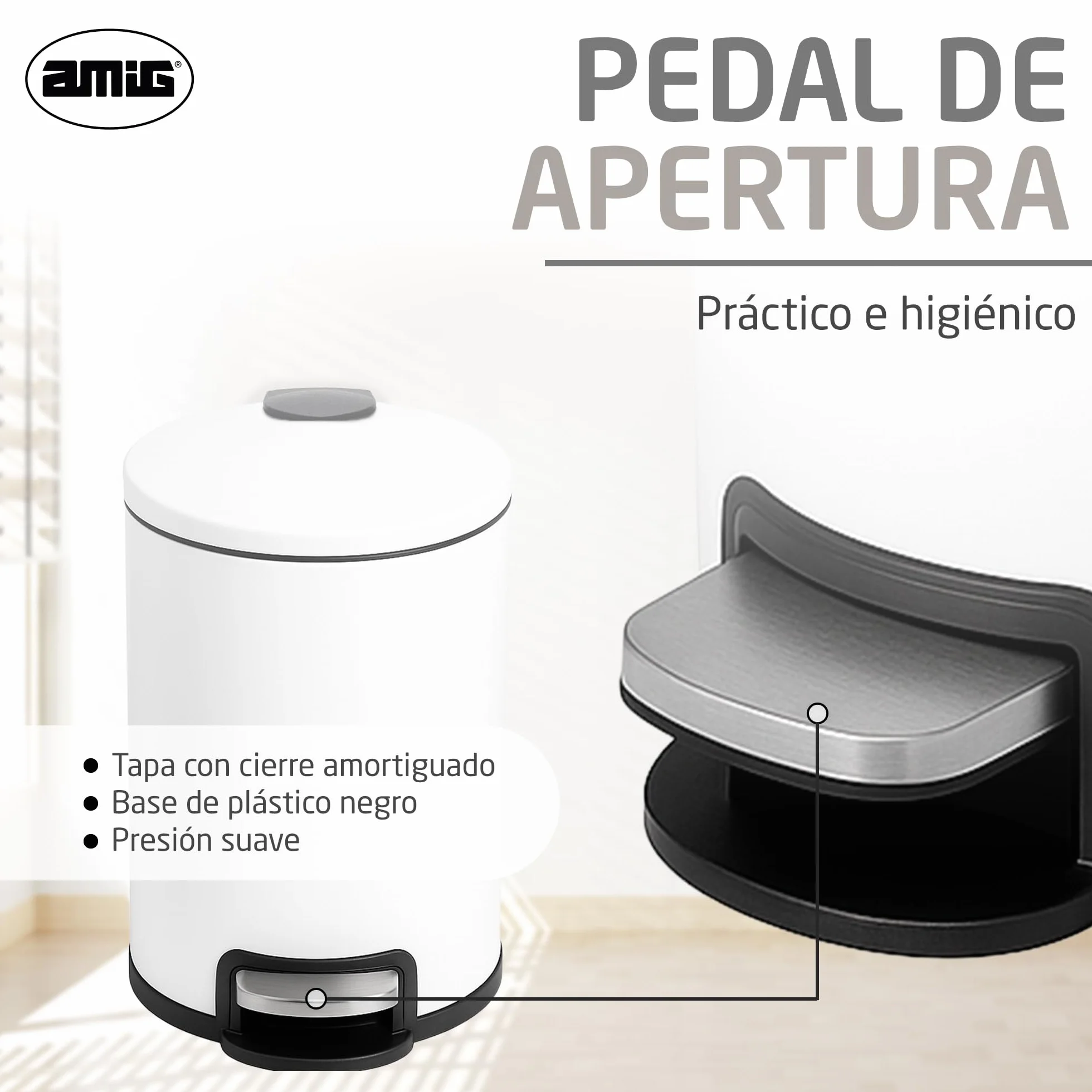 Cubo de Basura para Baño con Pedal 3 Litros Blanco Acero Inoxidable Lacado Ø16,8 x 25,5 cm