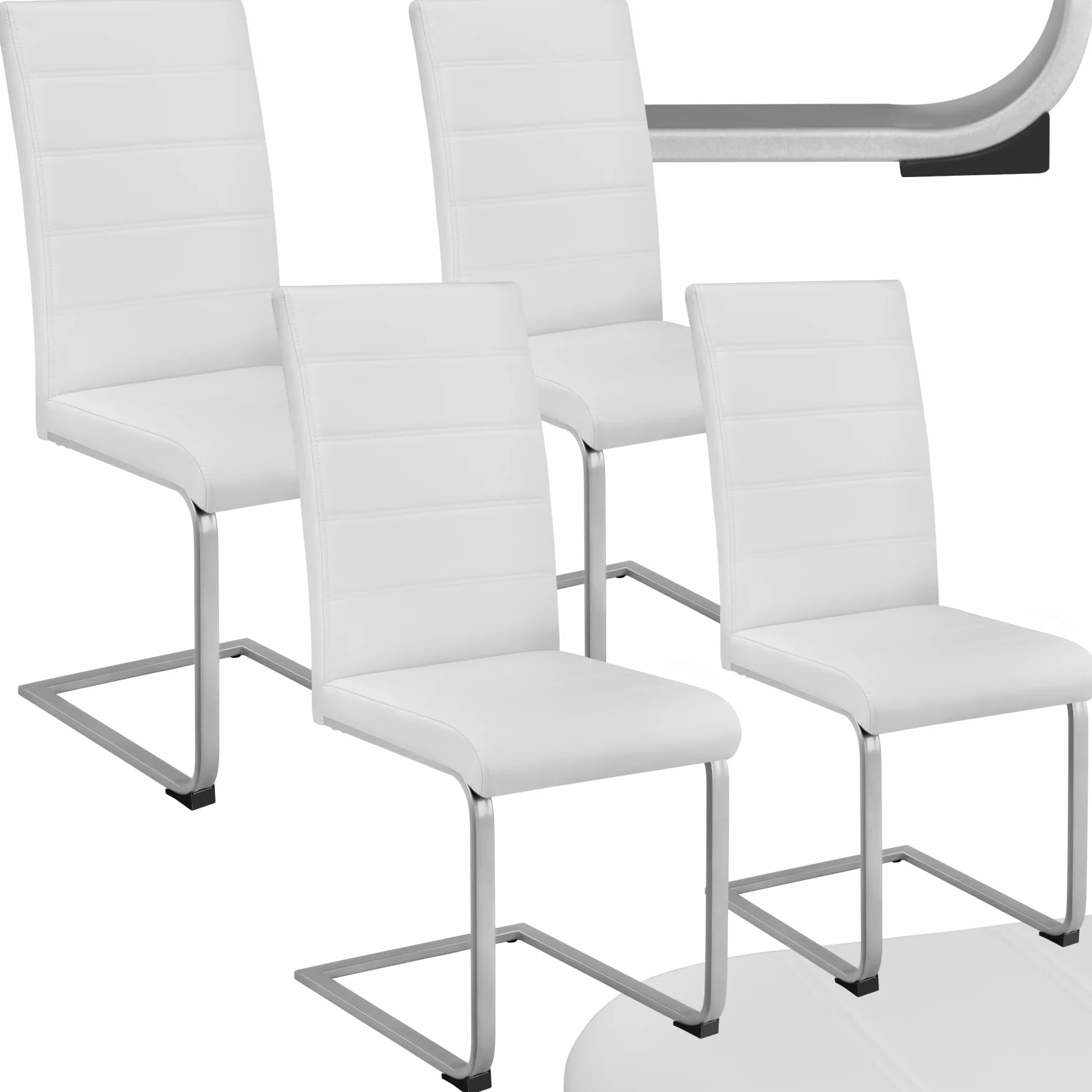 tectake® Conjunto de Sillas de Comedor, Diseño Moderno, Asiento y Respaldo Acolchado, Piel Sintética, Alta Capacidad,Montaje Rápido, Sillas Cocina, Silla Comedor - 4 Sillas Blanco