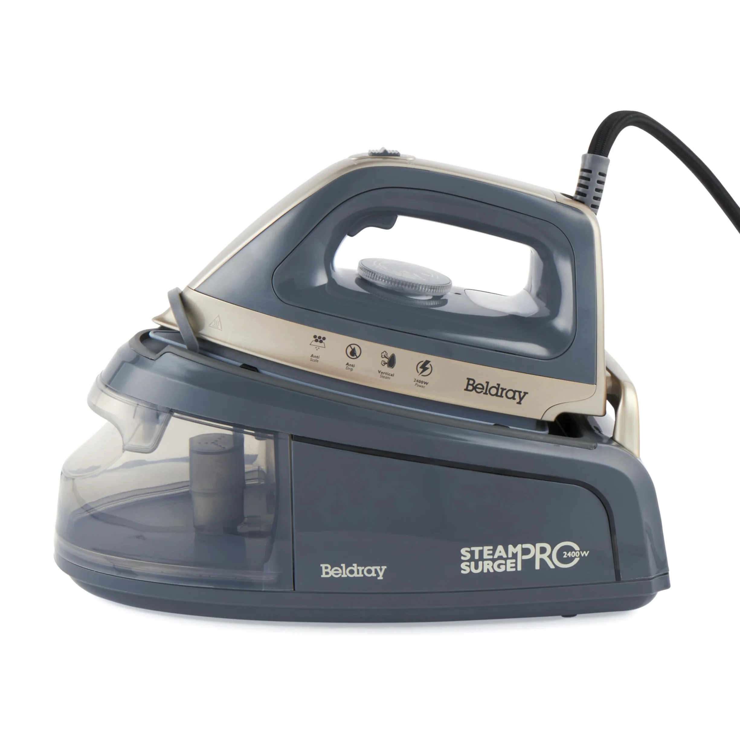 Beldray Plancha de Vapor Titanium Steam Surge Pro – Estación de Vapor con Tanque de Agua 1.2L, Plancha de Vapor con Suela Cerámica, Control de Temperatura Variable, Anti-Cal, 2400W