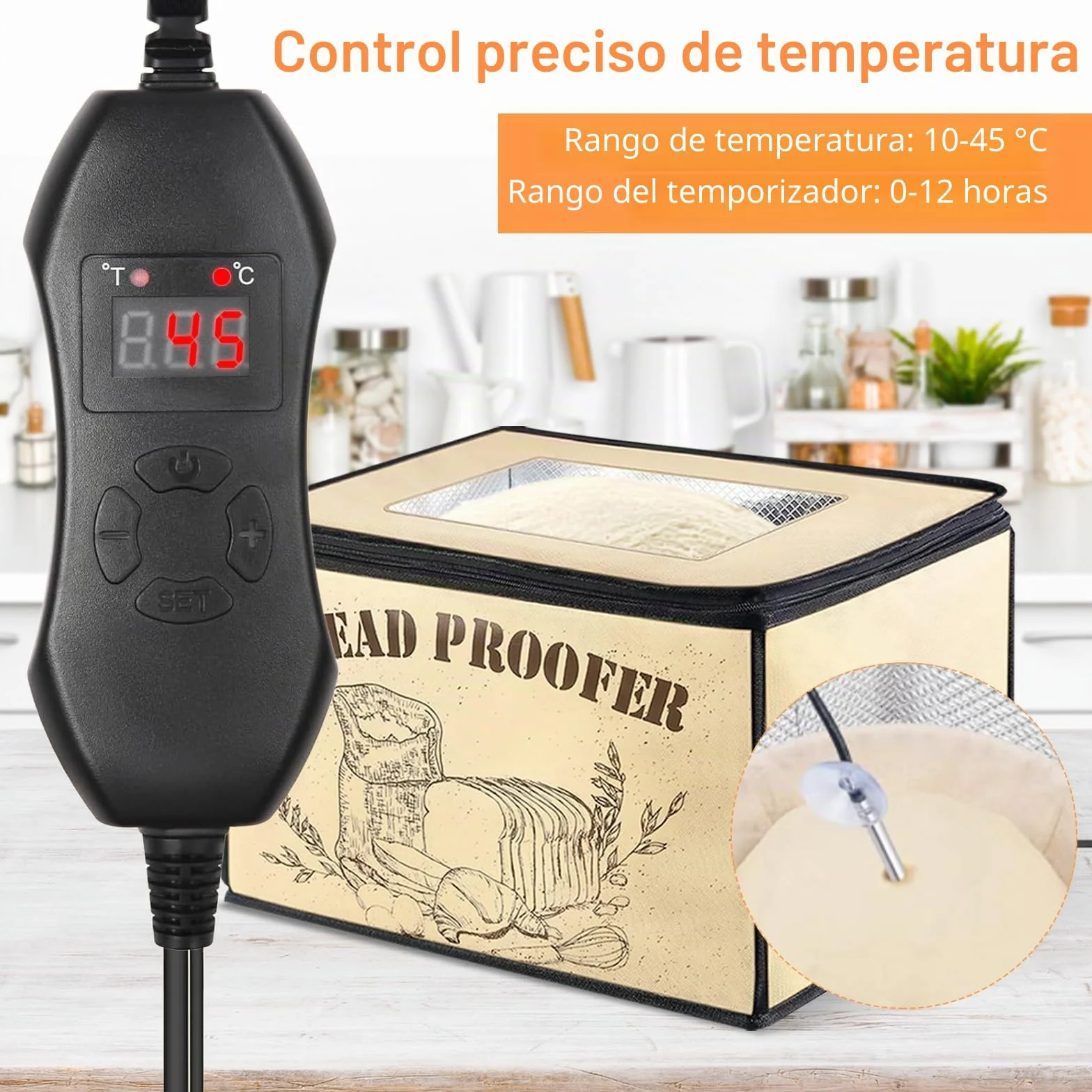 Fermentadora de Pan, Caja de Fermentación para Masa de Pan con Temperatura Ajustable, Temporizador y Calentador para Masa de Pan Casero y Yogur
