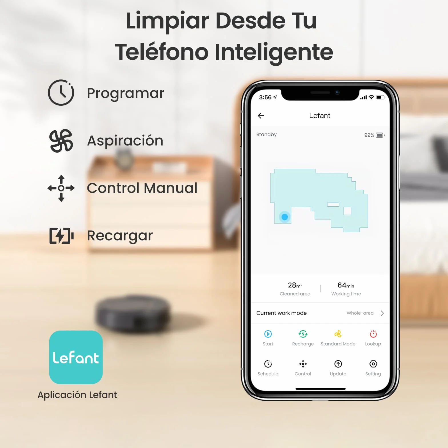 Lefant Robot Aspirador 2200Pa, Aspirador Robot Autonomía de 120 Min, WiFi/App/Alexa, Sensor de Anticolisión/Caída Navegación Inteligente, Delgado y Silencioso, 6 Modos de Limpieza M210 Pro