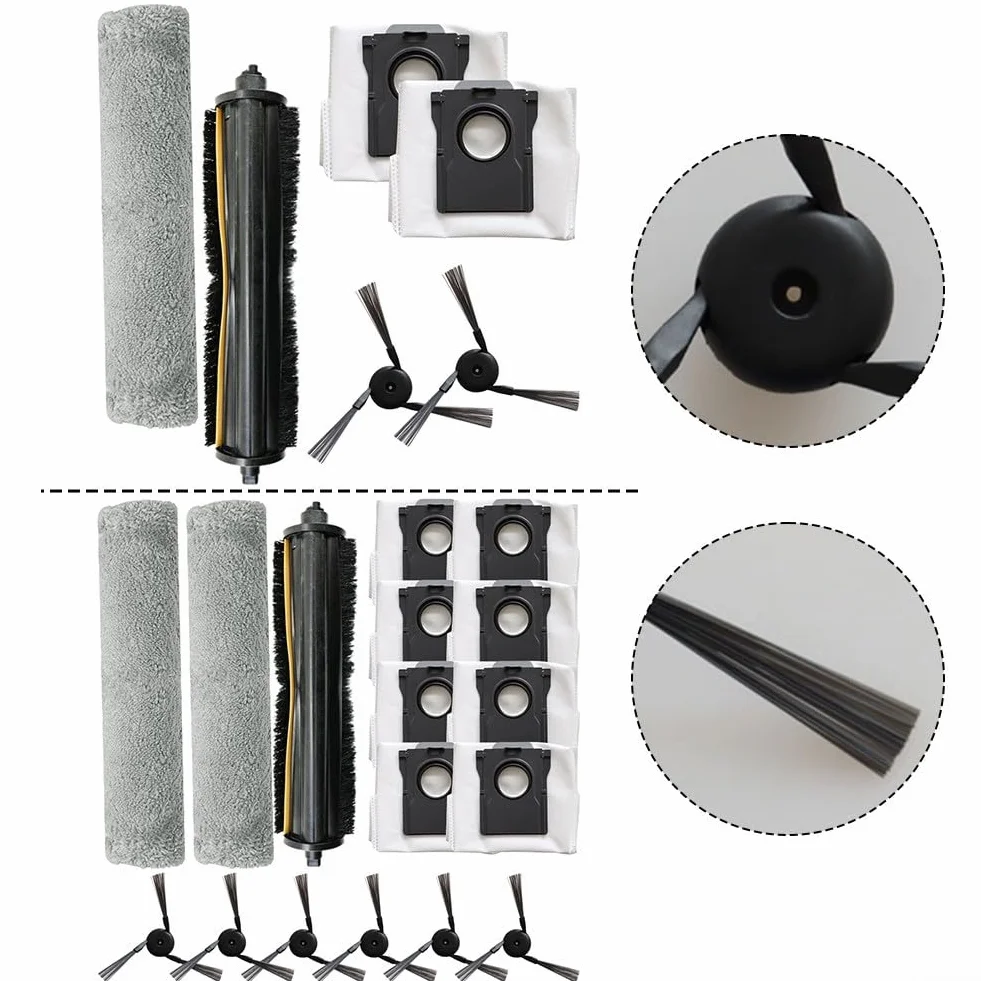 Kit de paño para fregona lateral principal, 1 juego con bolsas de polvo, piezas de repuesto para aspiradora, cepillo principal de nailon y paño de microfibra para fregona, compatible con modelos Z5/Z5