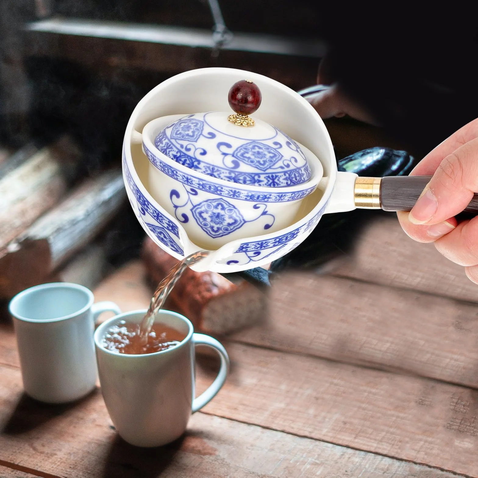 Juego de Té Chino de Cerámica Estilo Chino Tetera y 4 Tazas Fácil de Limpiar y Verter Adecuado para Aficionados al Té en Casa