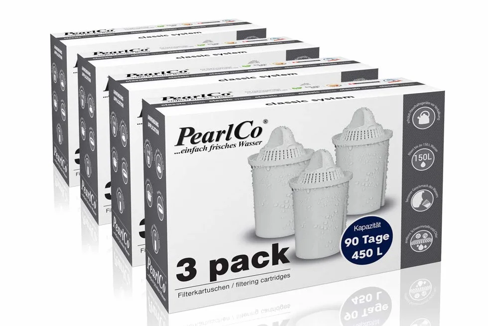 PearlCo Protect+ classic - Para agua dura- Pack 3 filtro de aguas con 1 cartuccia filtrante Universal classic - adatto per Brita Classic