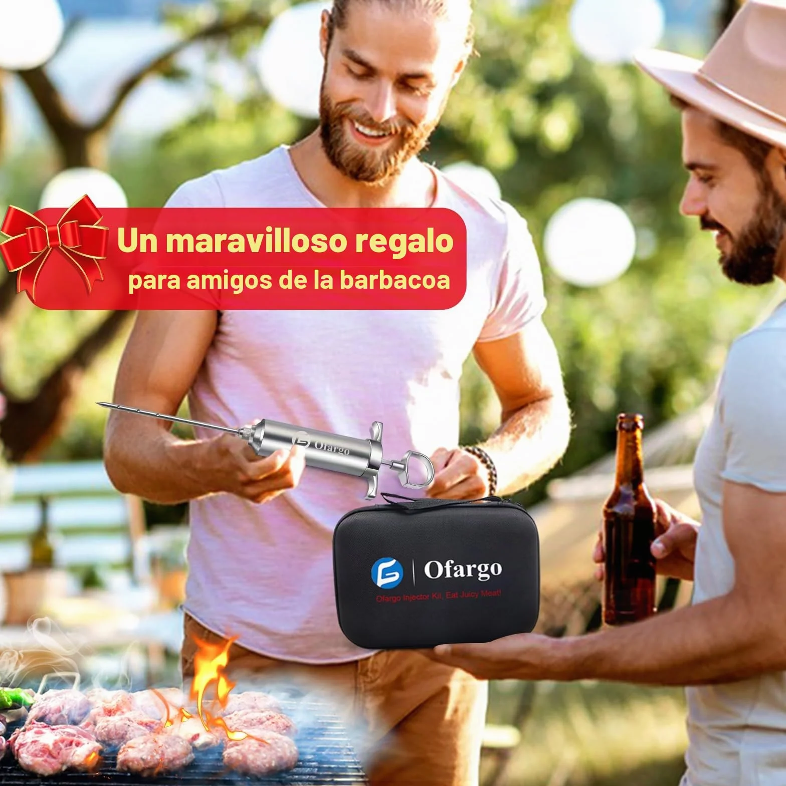 Ofargo Inyector de Condimento con 4 agujas de adobo, Se Utiliza para el Condimento de Carnes Como Carne de res, Pollo, Pavo; Jeringuilla Cocina 60 ml/2 oz; Con bolsa de EVA para guardarlo fácilmente