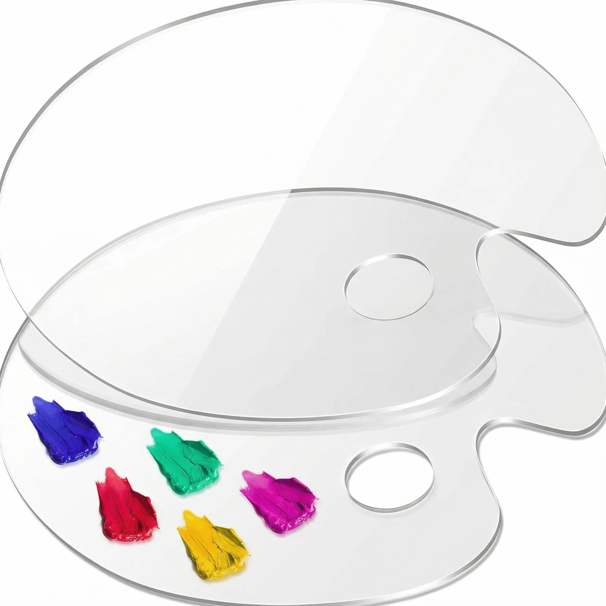Paleta de Pintura acrílica Grande, 2 Piezas de 15.7 x 11.8 Pulgadas, Bandeja de Mezcla de Pintura al óleo acrílica Transparente Ovalada, cómoda de sostener y fácil de Limpiar, para Placa de Pintura | Paleta de gran tamaño, superficie antiadherente, adecua