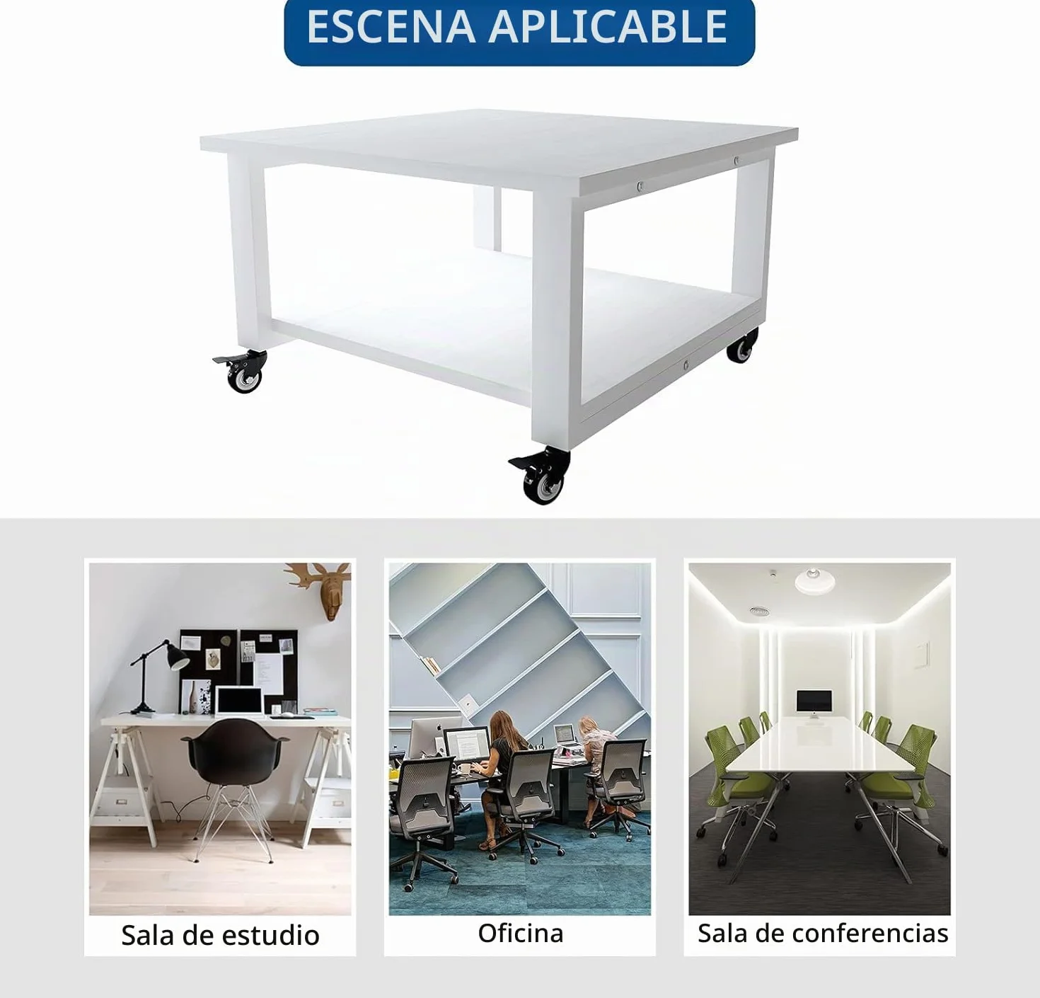 Mesa para Impresora de 2 Niveles con Ruedas 50x50x30 cm Soporte para Impresora Móvil de Madera y Metal Blanco