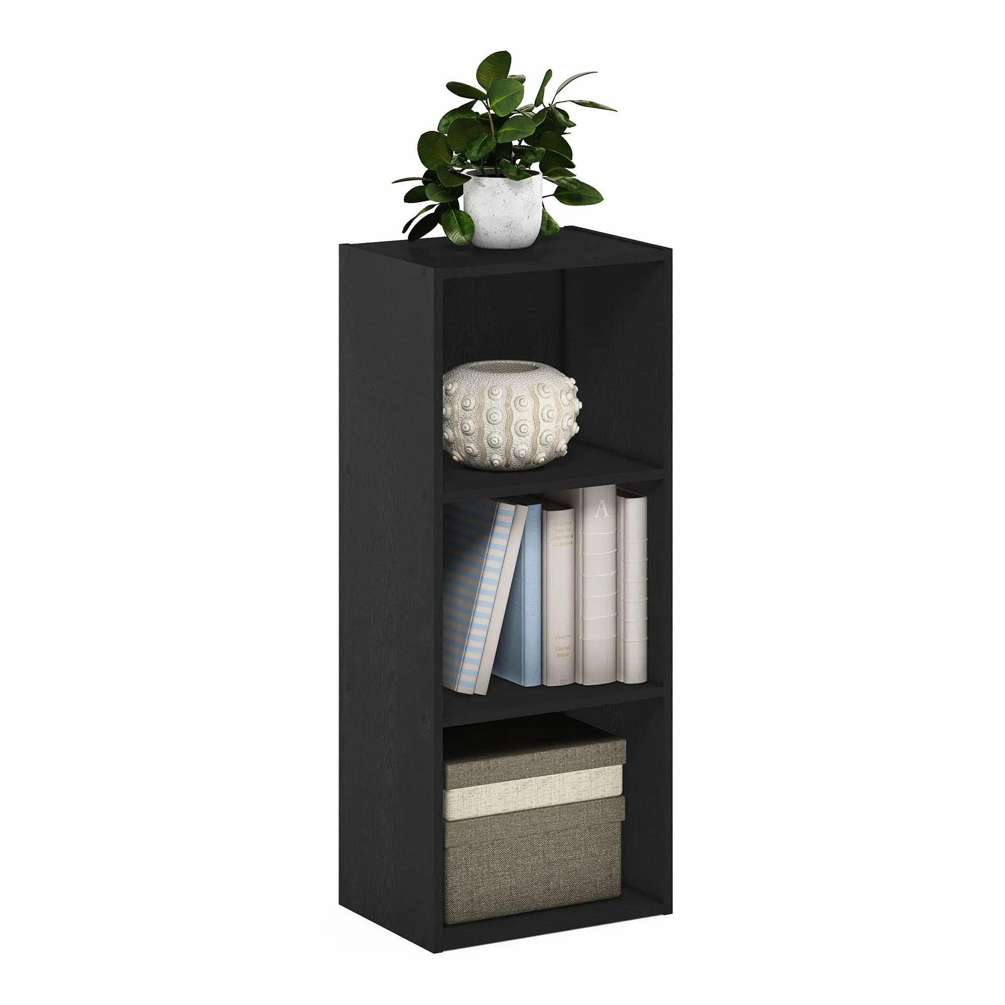 Furinno Pasir - Librería de estantes abiertos, 3 niveles, madera negra