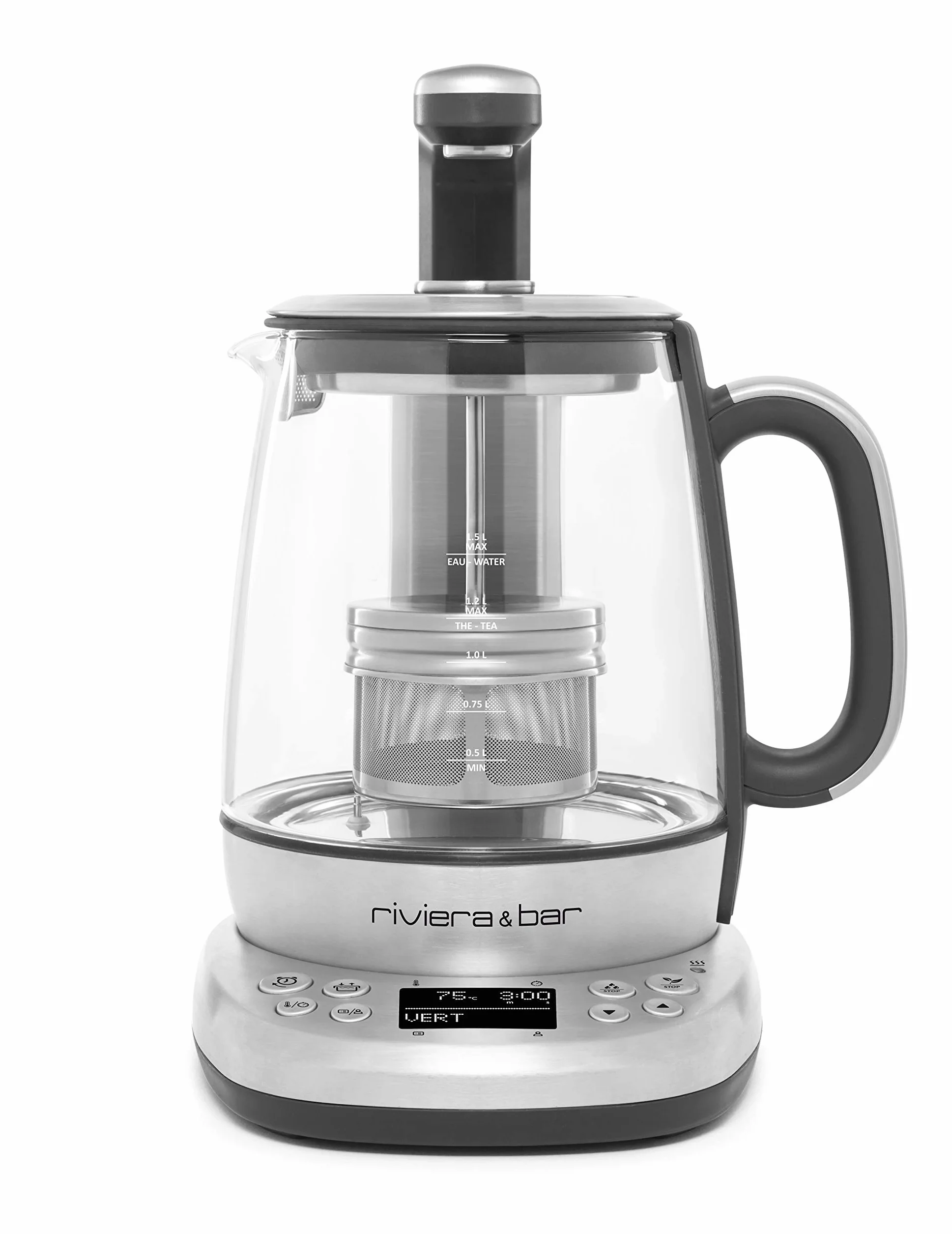Riviera&bar CHA DAO Expert – Tetera de temperatura ajustable – Cristal templado y acero inoxidable – Modo silencioso – Infusión de té óptimo – 1,5 L, 22 x 36,5 x 29,5 cm