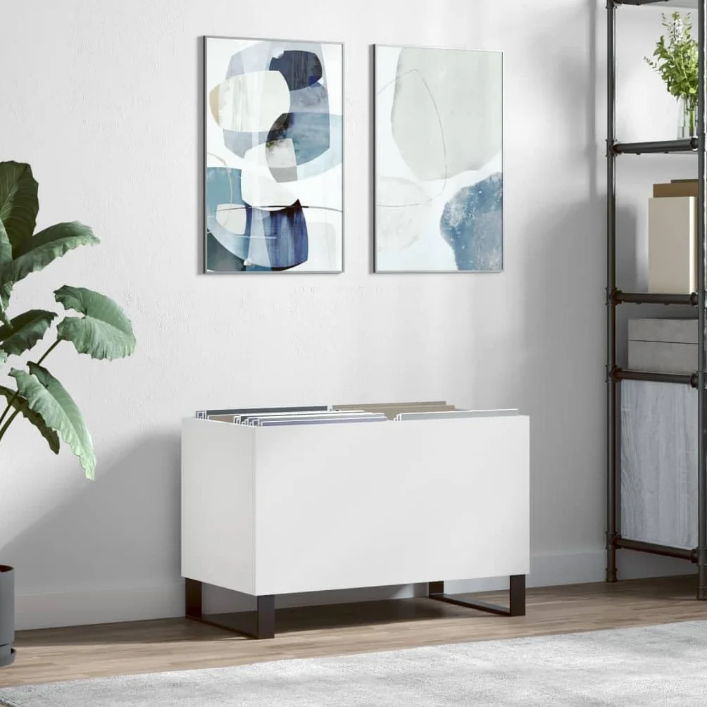 Armario de vinilo de 74,5 x 38 x 48 cm, de madera, color blanco con patas de hierro estables, color blanco 74 para colección LP, armario LP con patas de hierro
