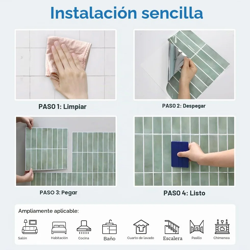 Azulejos Adhesivos Cocina Verde vintage, 10 Piezas 30.5 x 30.5 cm, Azulejos Autoadhesivos 3D, Línea Recta Vertical, Baldosas Adhesivas de Vinilo para Salpicadero en Cocina y Baño, Impermeables