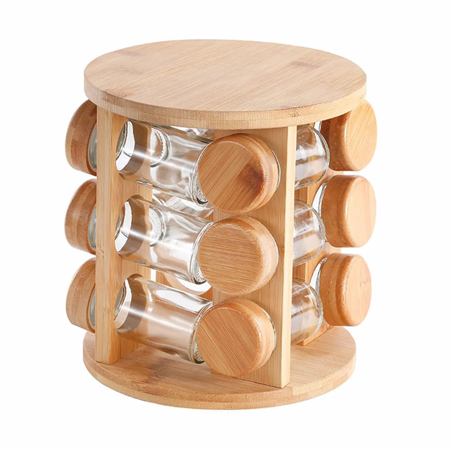 Estante giratorio para especias con tarros, dispensador de especias para encimera, frescura, estante de almacenamiento para recipientes de sal y tarros de especias
