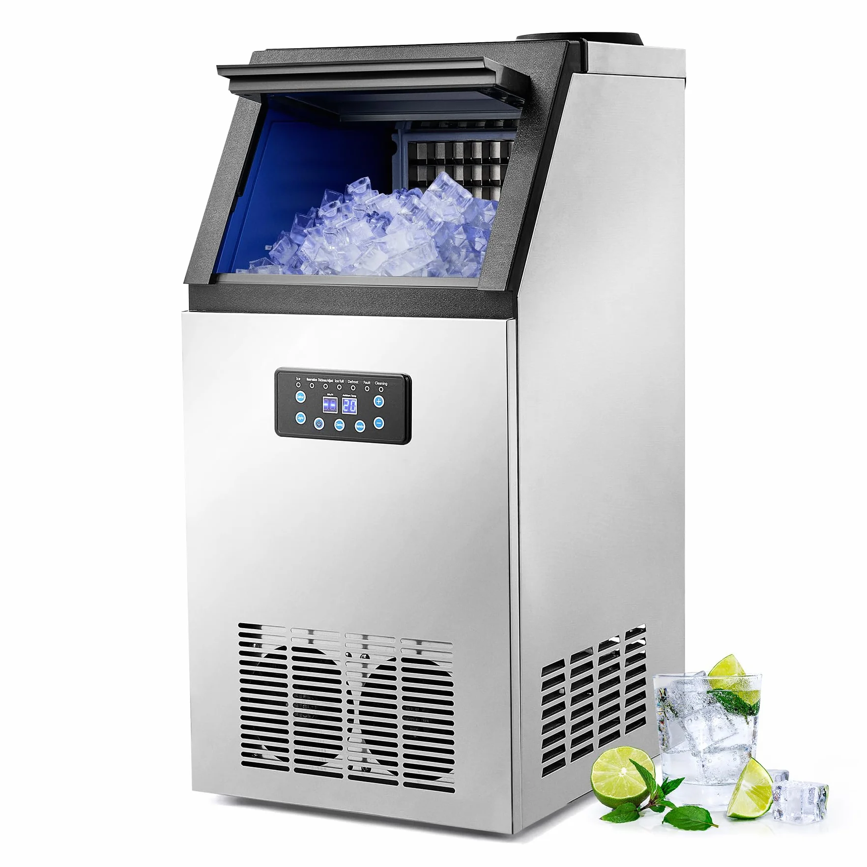 CREWORKS Maquina para Hacer Hielo 59KG/24H Maquina de Hielo 36PCS con Capacidad de Almacenamieto 10KG Máquina de Cubito de Hielo para Bares, Restaurante y Cafetería