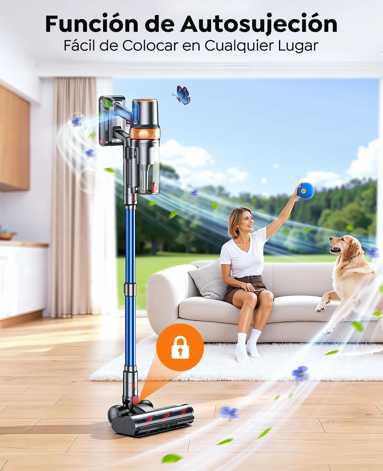 600W/50KPa Aspiradora sin Cable,65 Mins Autonomía,Aspirador Escoba Vertical con Cepillo Antiácaros,Pantalla Táctil,Función Aromática,Carga en Pared,Anti-Enredos,Luz LED,Adecuado Suelos/Sofás/Mascotas